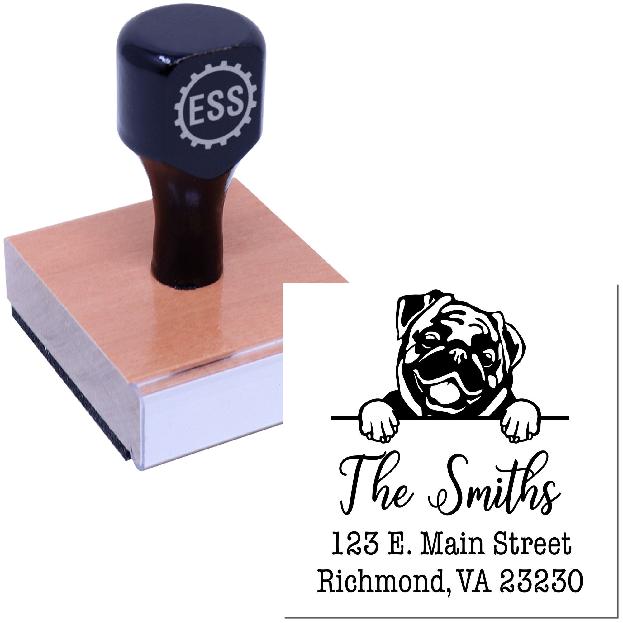 Wood Handle Pug Customizable Home Address Stamper - Engineer Seal Stamps