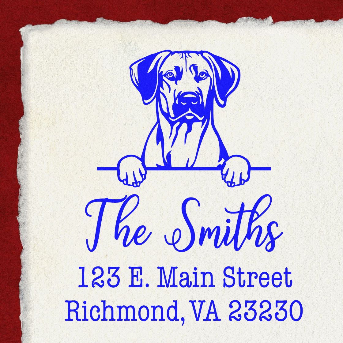 Wood Handle Rhodesian Ridgeback Customizable House Address Stamp - Engineer Seal Stamps