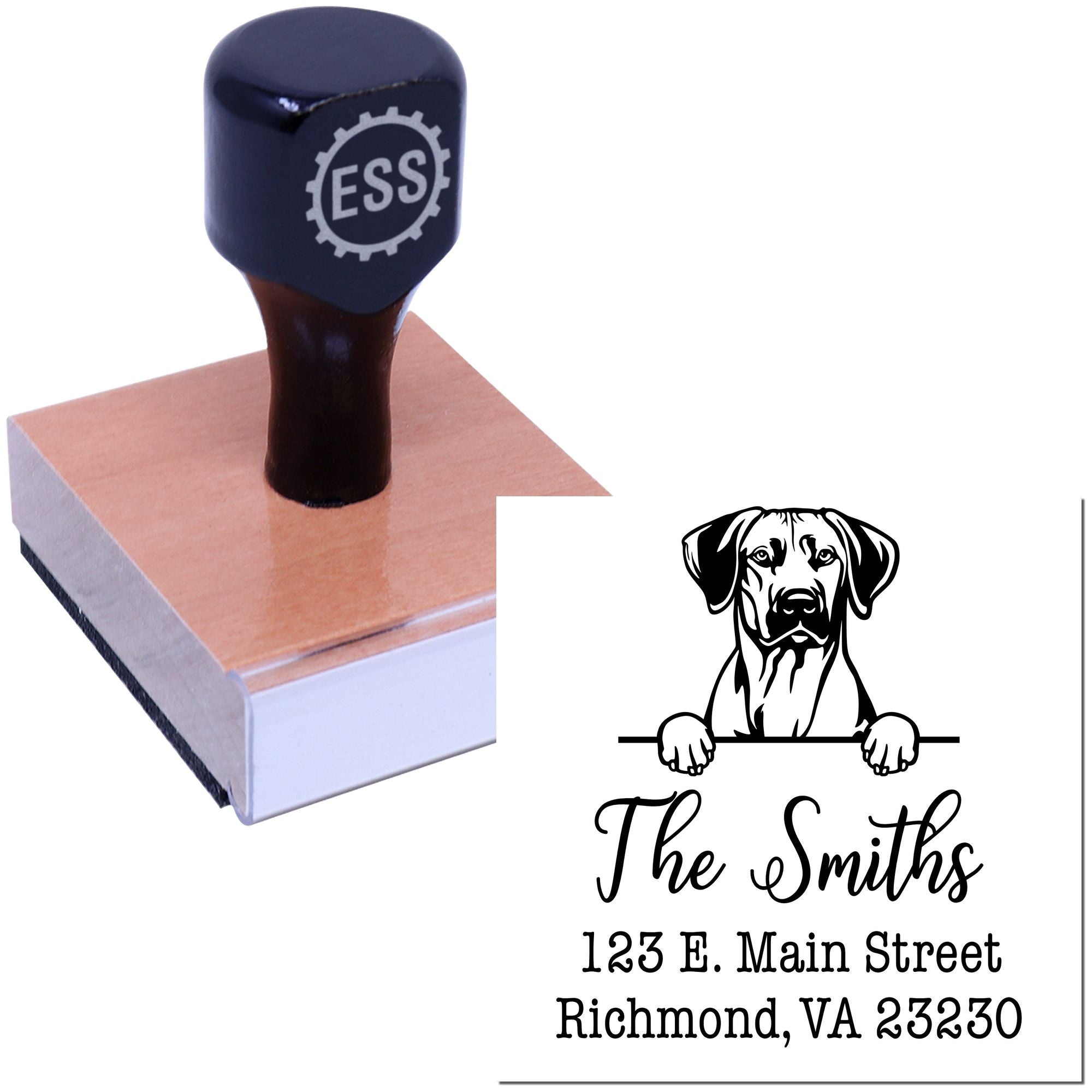 Wood Handle Rhodesian Ridgeback Customizable House Address Stamp - Engineer Seal Stamps