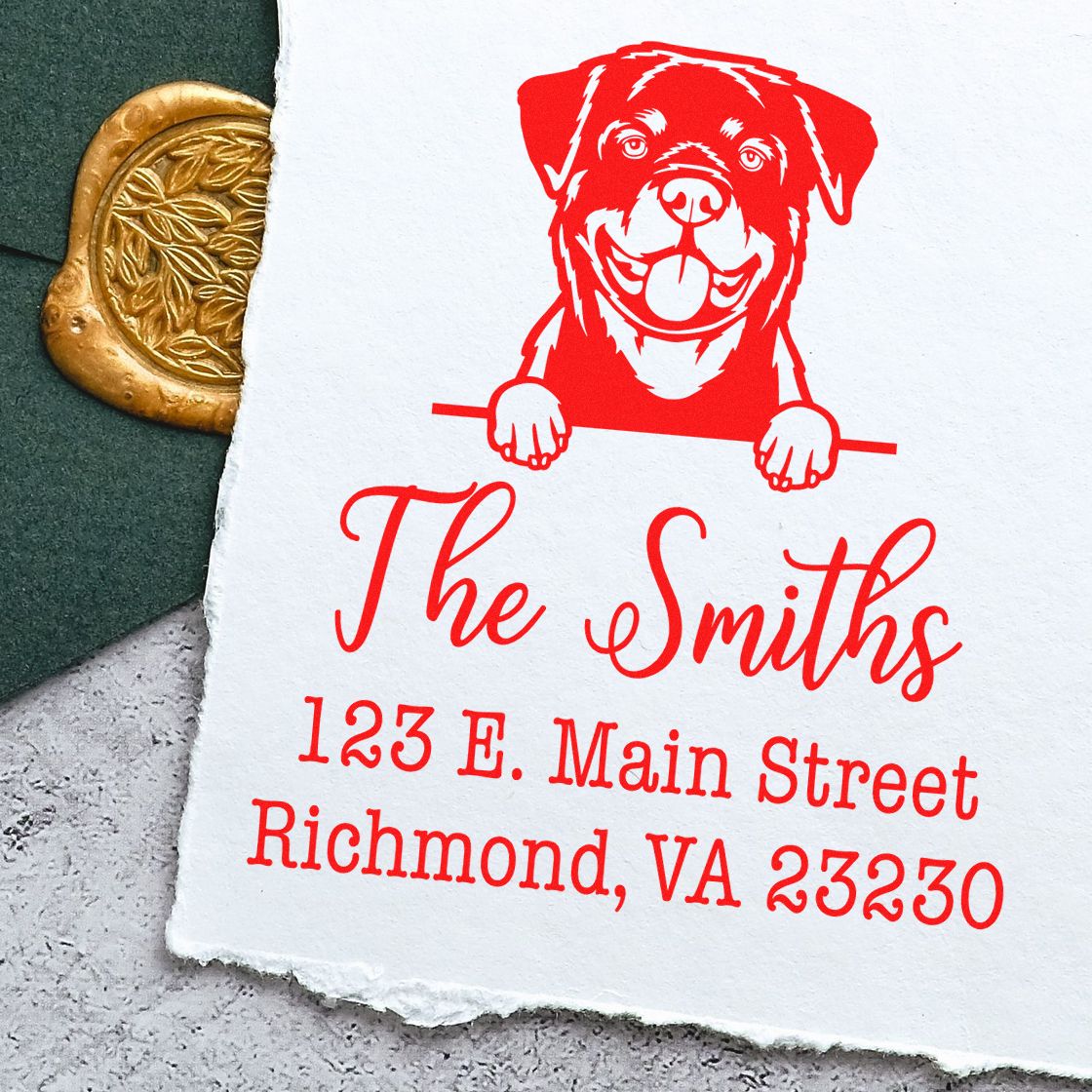Wood Handle Rottweiler Customizable House Address Stamp for Envelopes - Engineer Seal Stamps