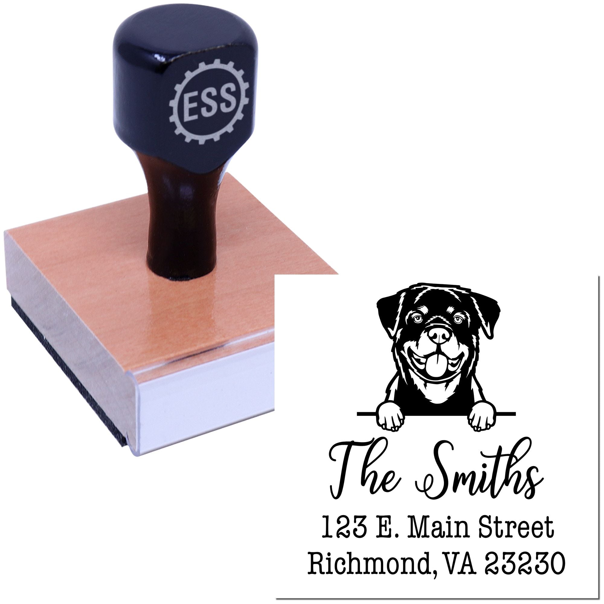 Wood Handle Rottweiler Customizable House Address Stamp for Envelopes - Engineer Seal Stamps