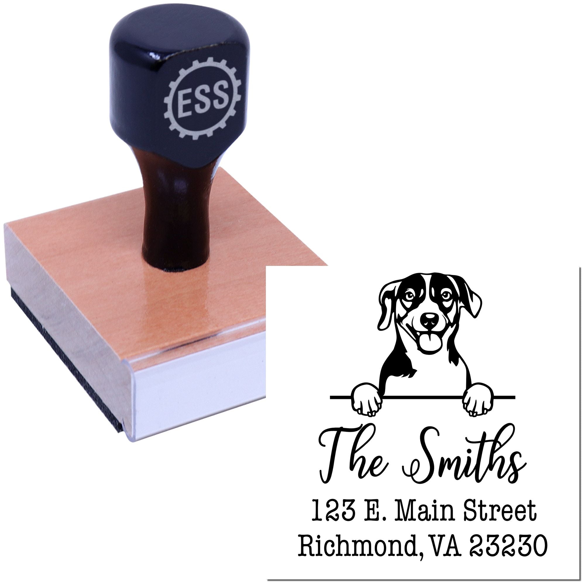 Wood Handle Russell Terrier Customizable House Address Stamper - Engineer Seal Stamps