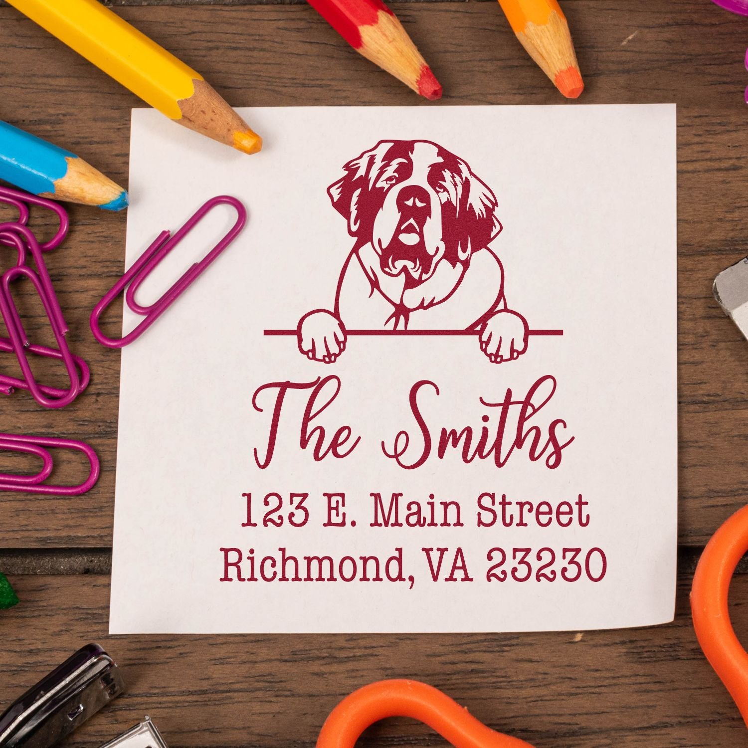 Wood Handle Saint Bernard Customizable Mail Address Stamper - Engineer Seal Stamps