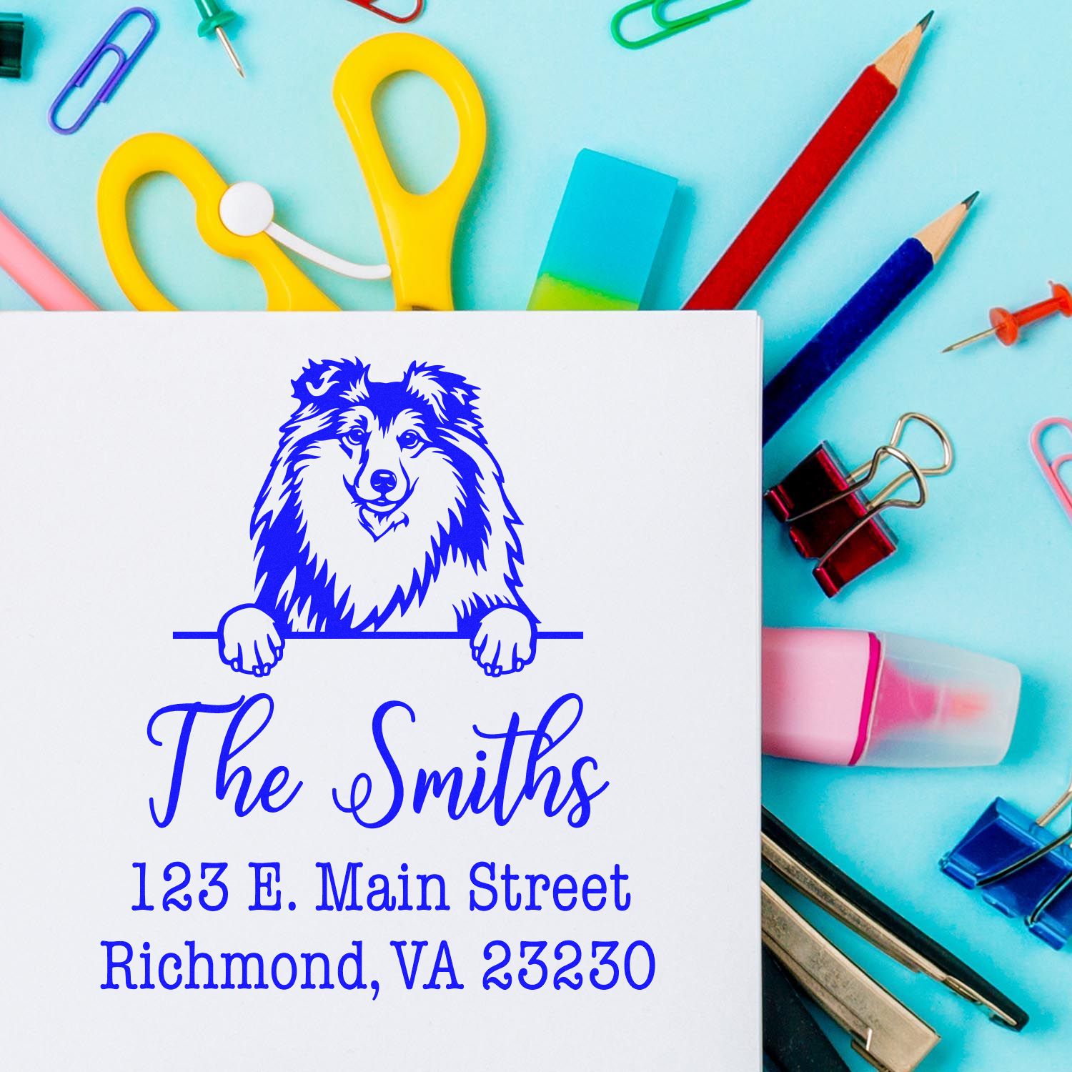 Slim Pre-Inked Shetland Sheepdog Personalized Home Address Stamp - Engineer Seal Stamps
