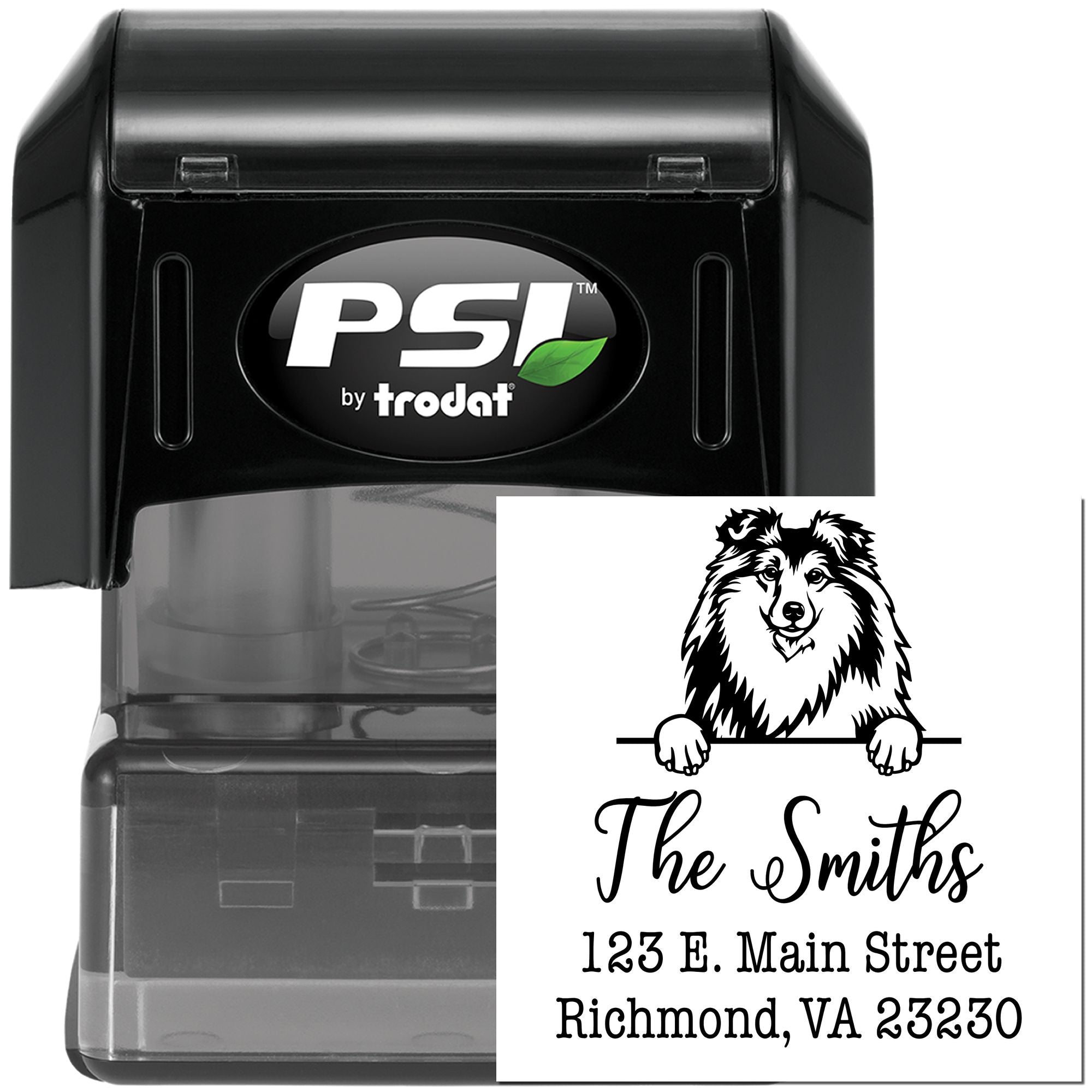 PSI Pre-Inked Shetland Sheepdog Personalizable Home Address Stamper - Engineer Seal Stamps