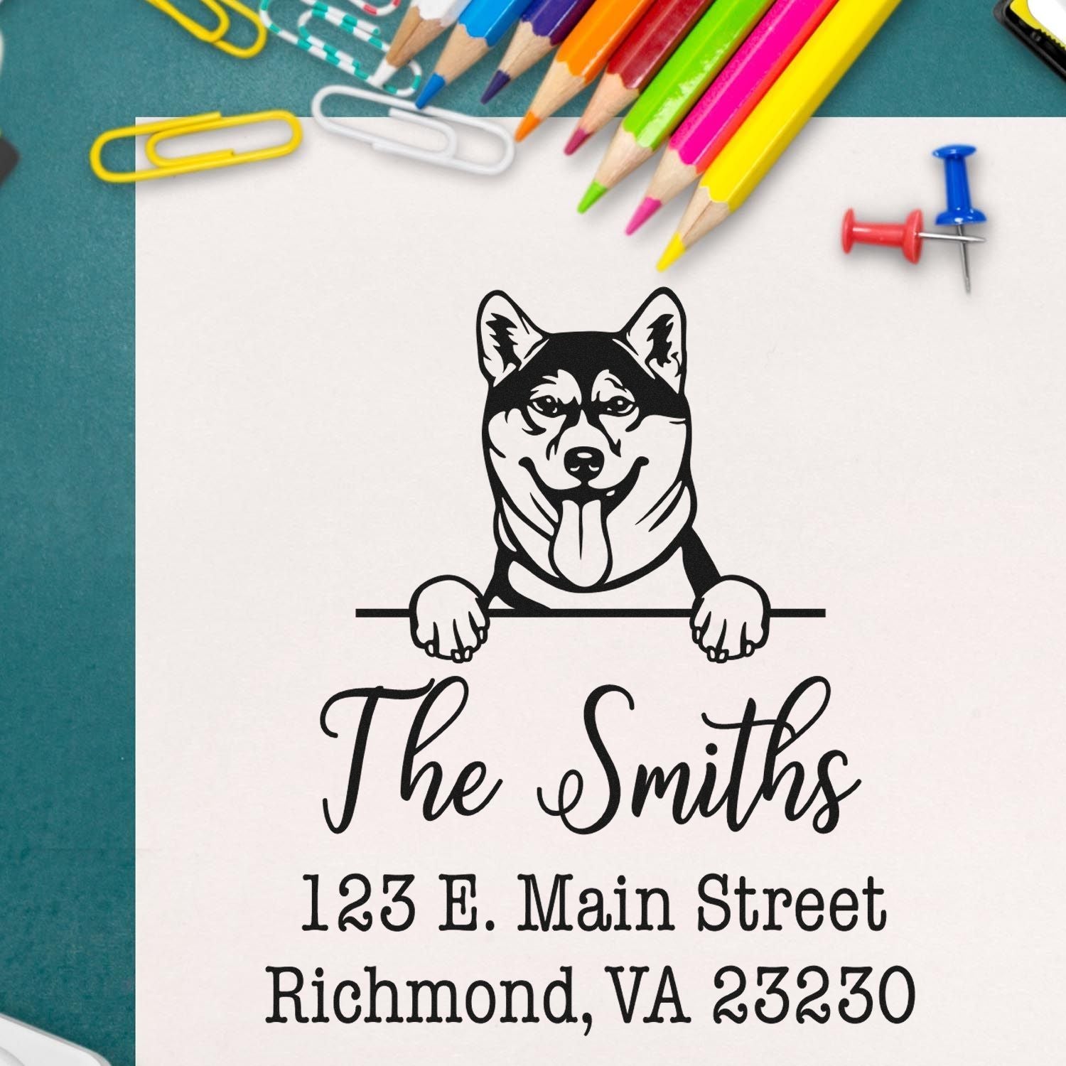 PSI Pre-Inked Shiba Inu Personalizable House Address Rubber Stamp - Engineer Seal Stamps