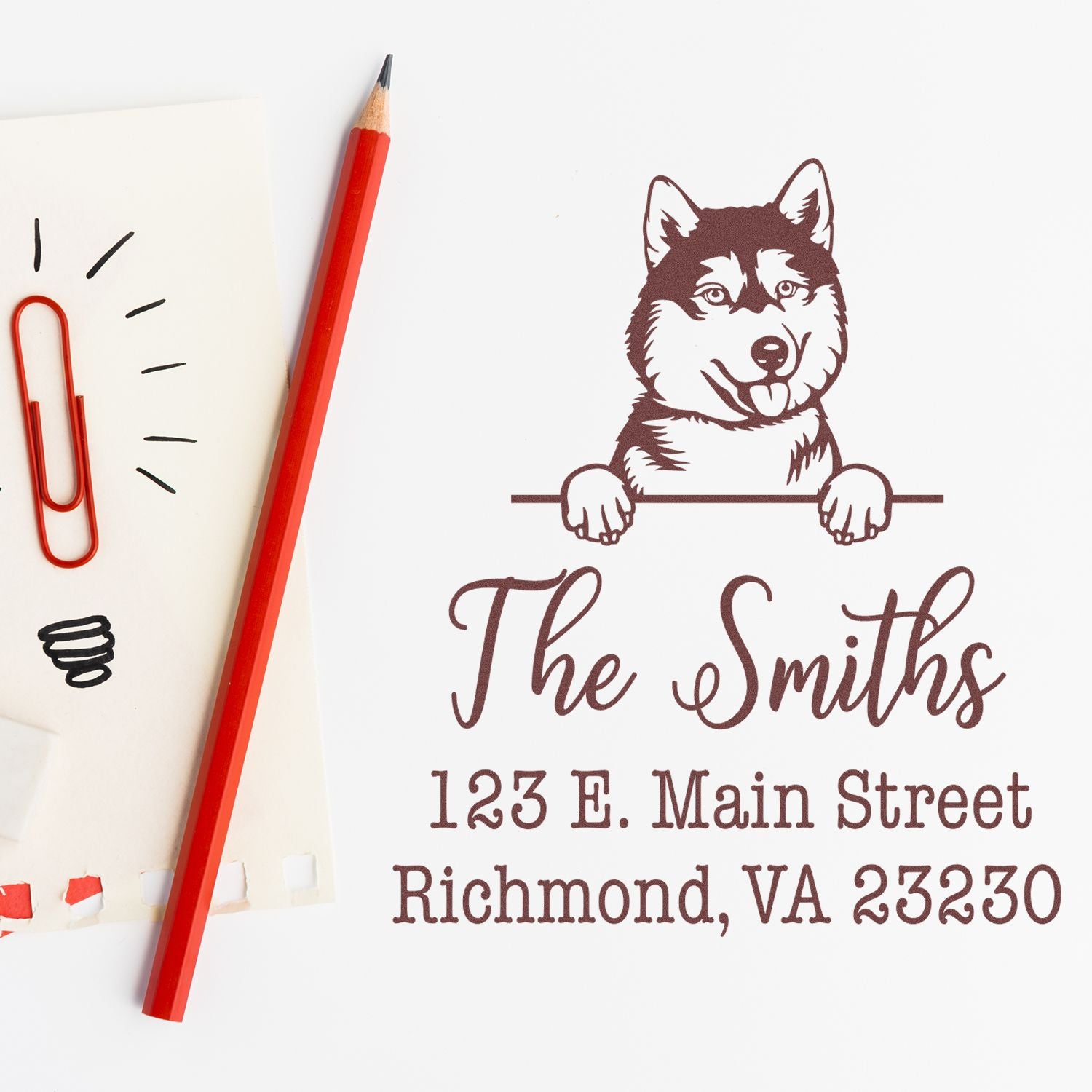 Wood Handle Siberian Husky Customizable Mail Address Rubber Stamp - Engineer Seal Stamps