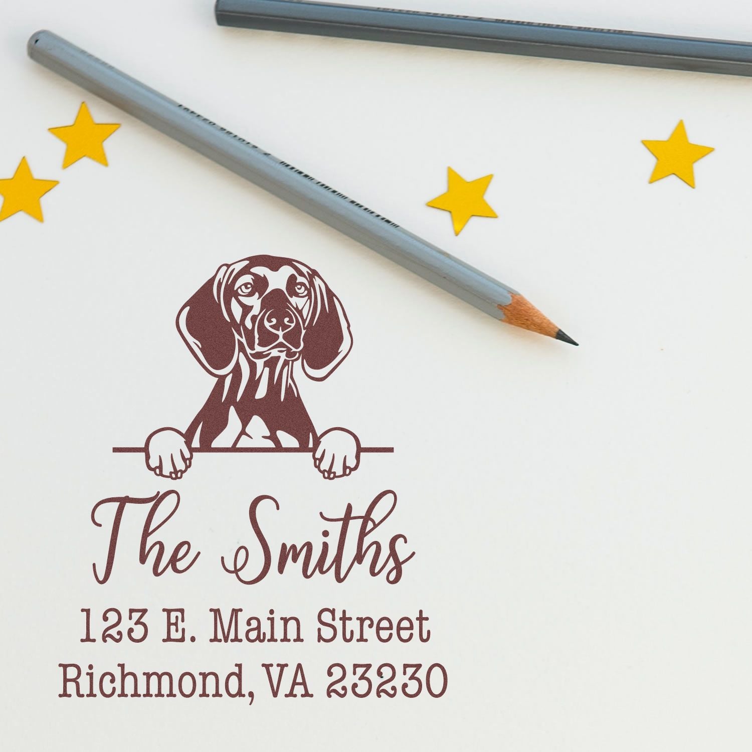 Wood Handle Vizslas Customizable Mail Label Stamp - Engineer Seal Stamps