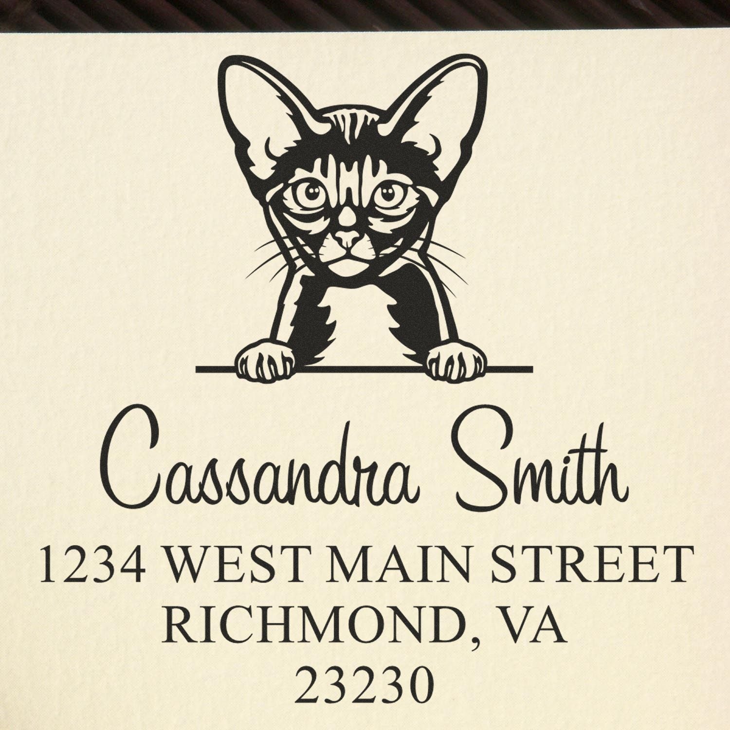 Wood Handle Abyssinian Cat Address Stamp - Engineer Seal Stamps