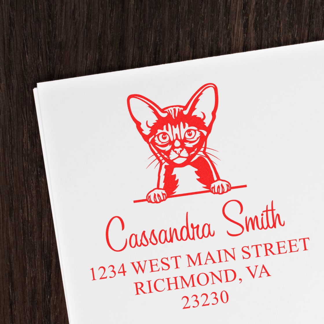 Wood Handle Abyssinian Cat Address Stamp - Engineer Seal Stamps