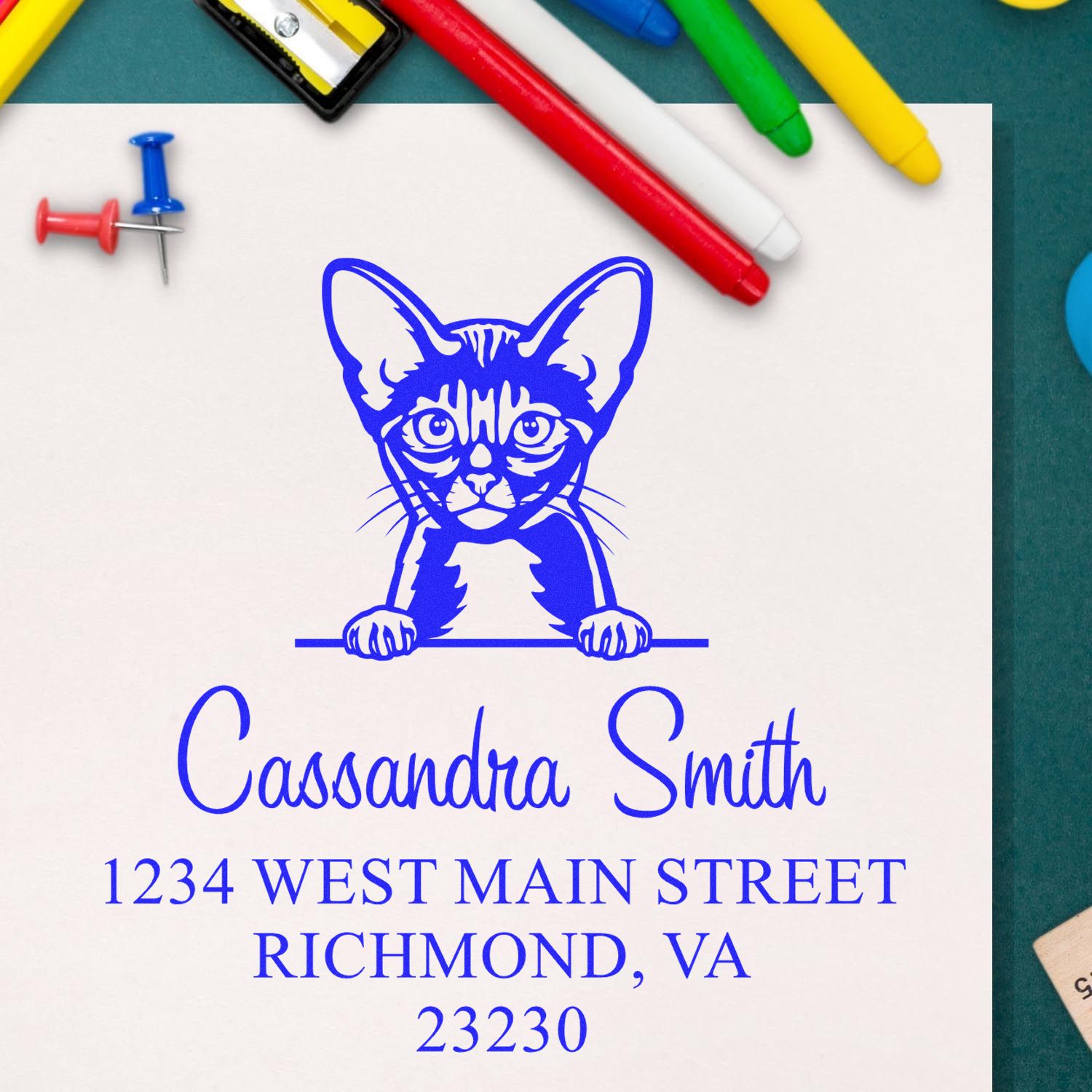 Self-Inking Abyssinian Cat Custom Name and Address Stamp - Engineer Seal Stamps