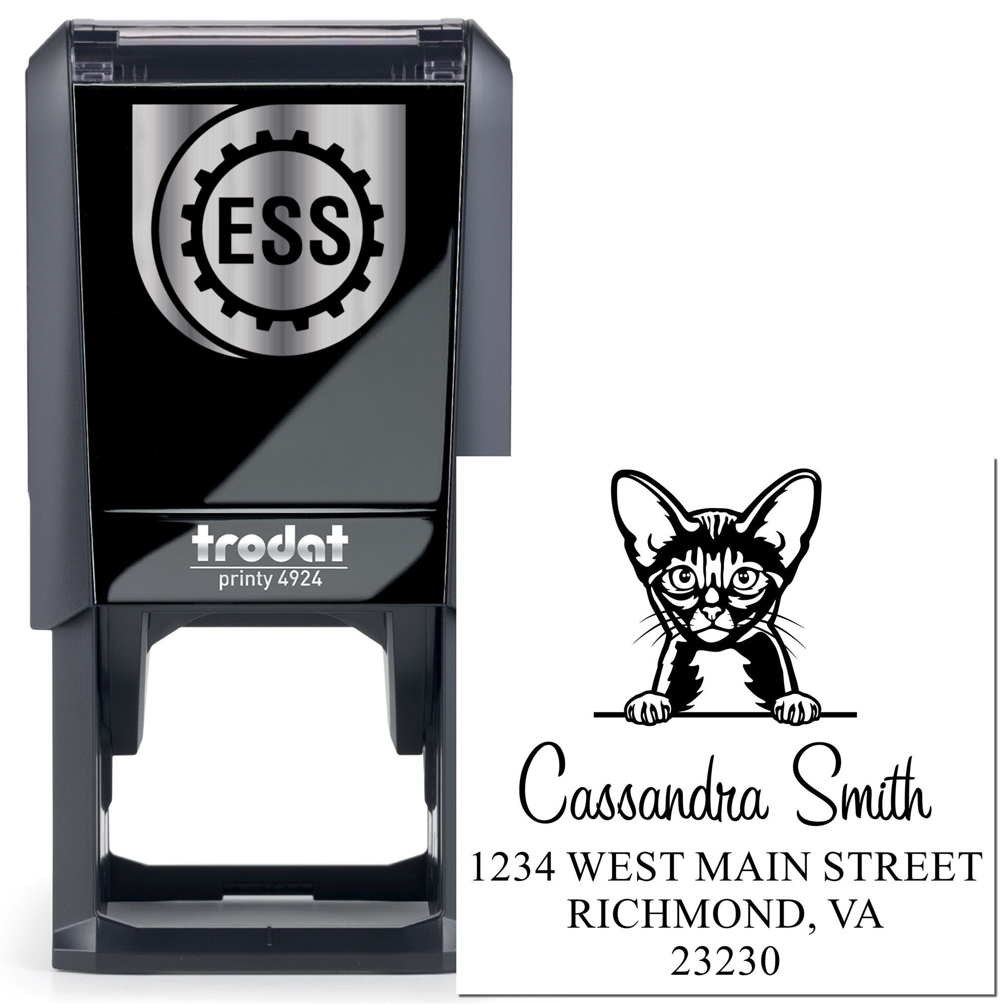 Self-Inking Abyssinian Cat Custom Name and Address Stamp - Engineer Seal Stamps