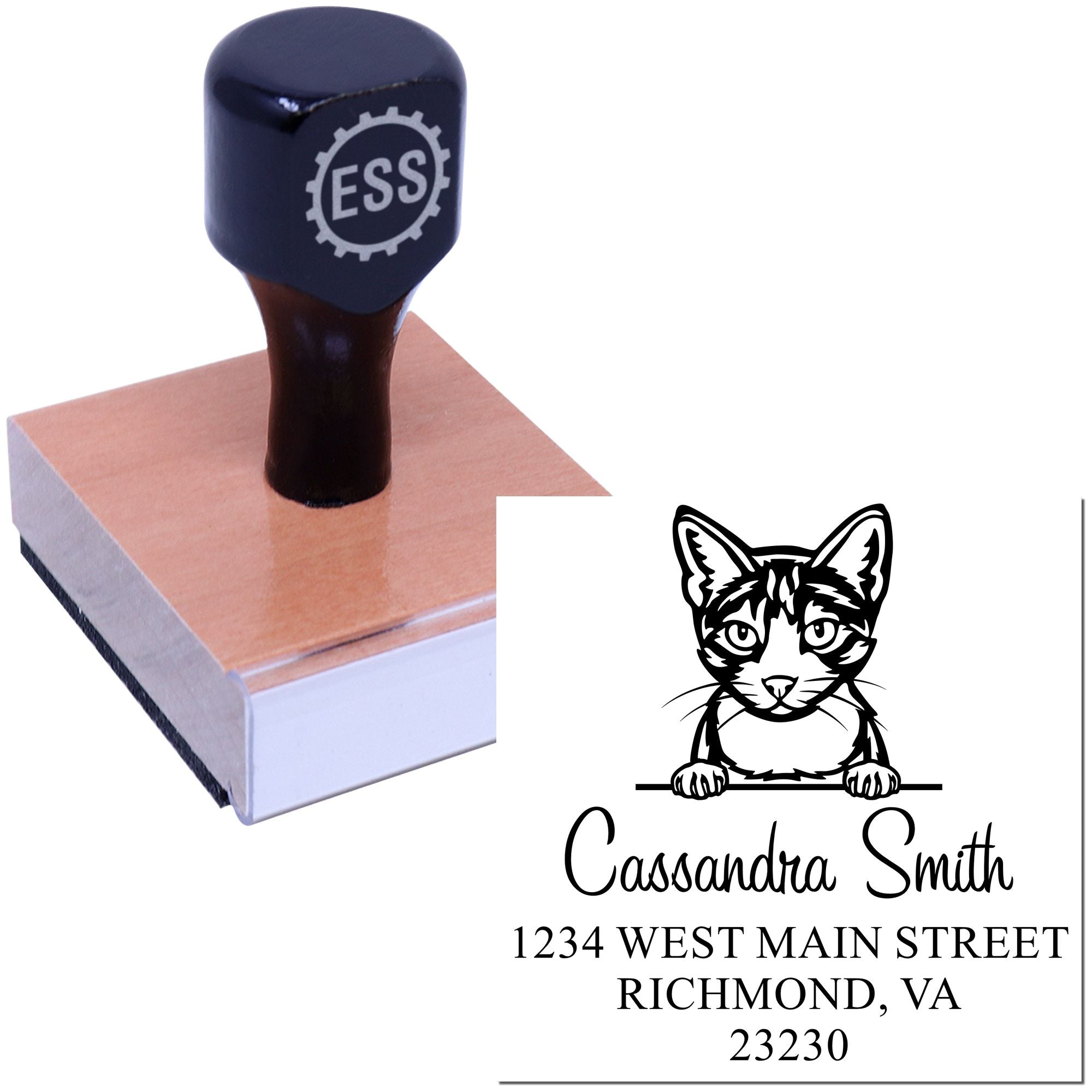 Wood Handle Aegean Cat Address Stamps Personalized Stamp