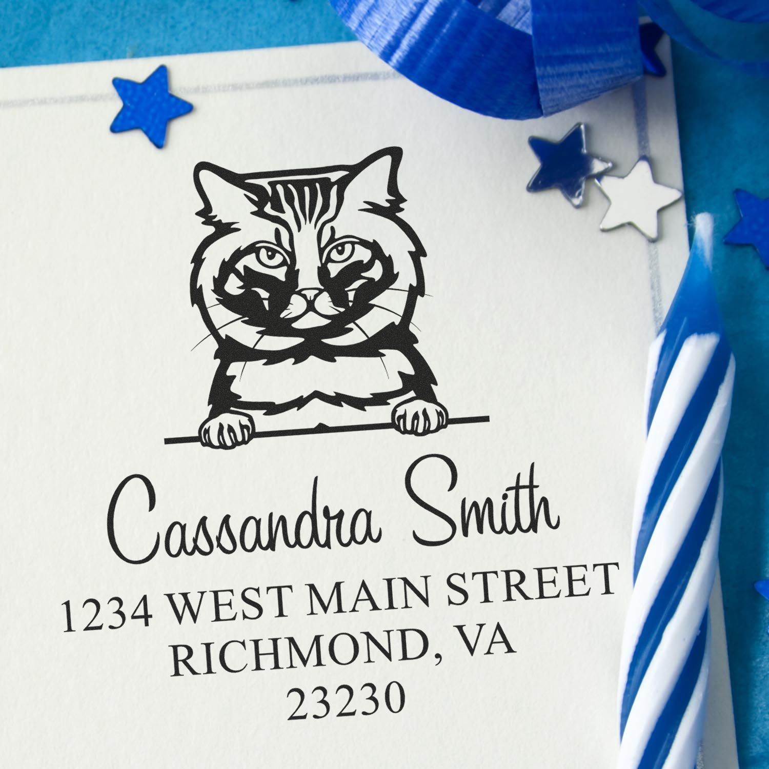 Wood Handle American Bobtail Cat Return Address Stamp - Engineer Seal Stamps