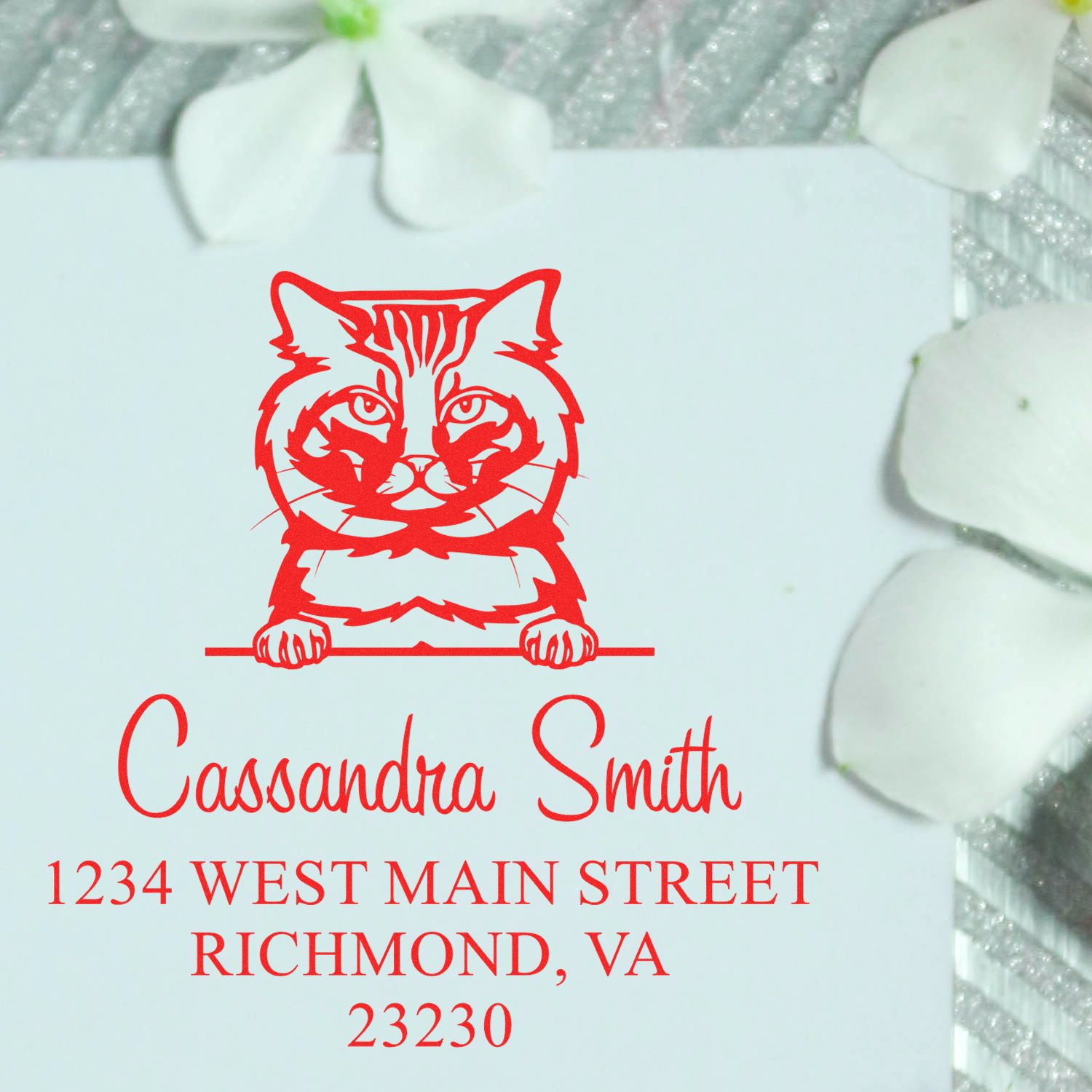 Wood Handle American Bobtail Cat Return Address Stamp - Engineer Seal Stamps