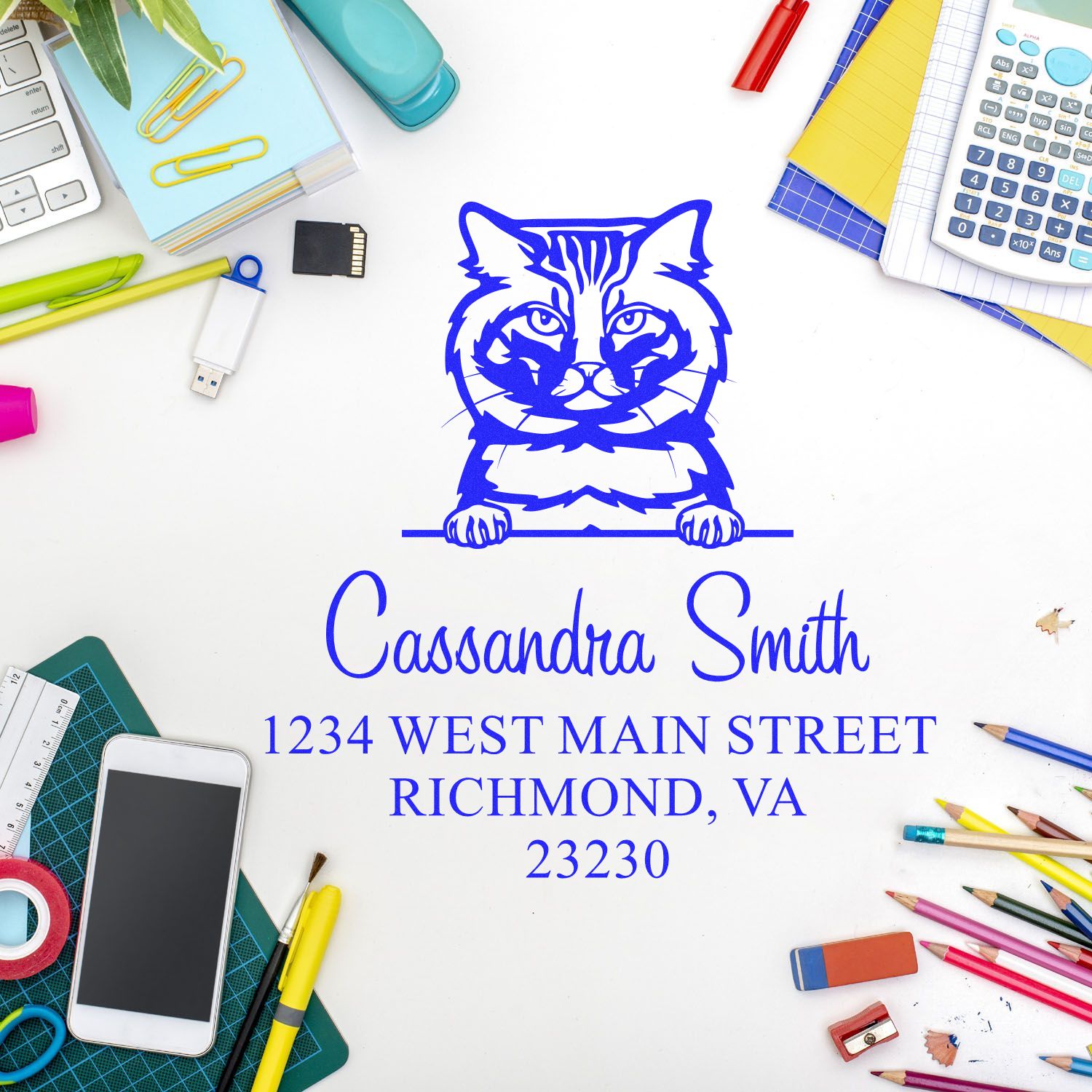 American Bobtail Cat Custom Made Return Address Stamp - Engineer Seal Stamps