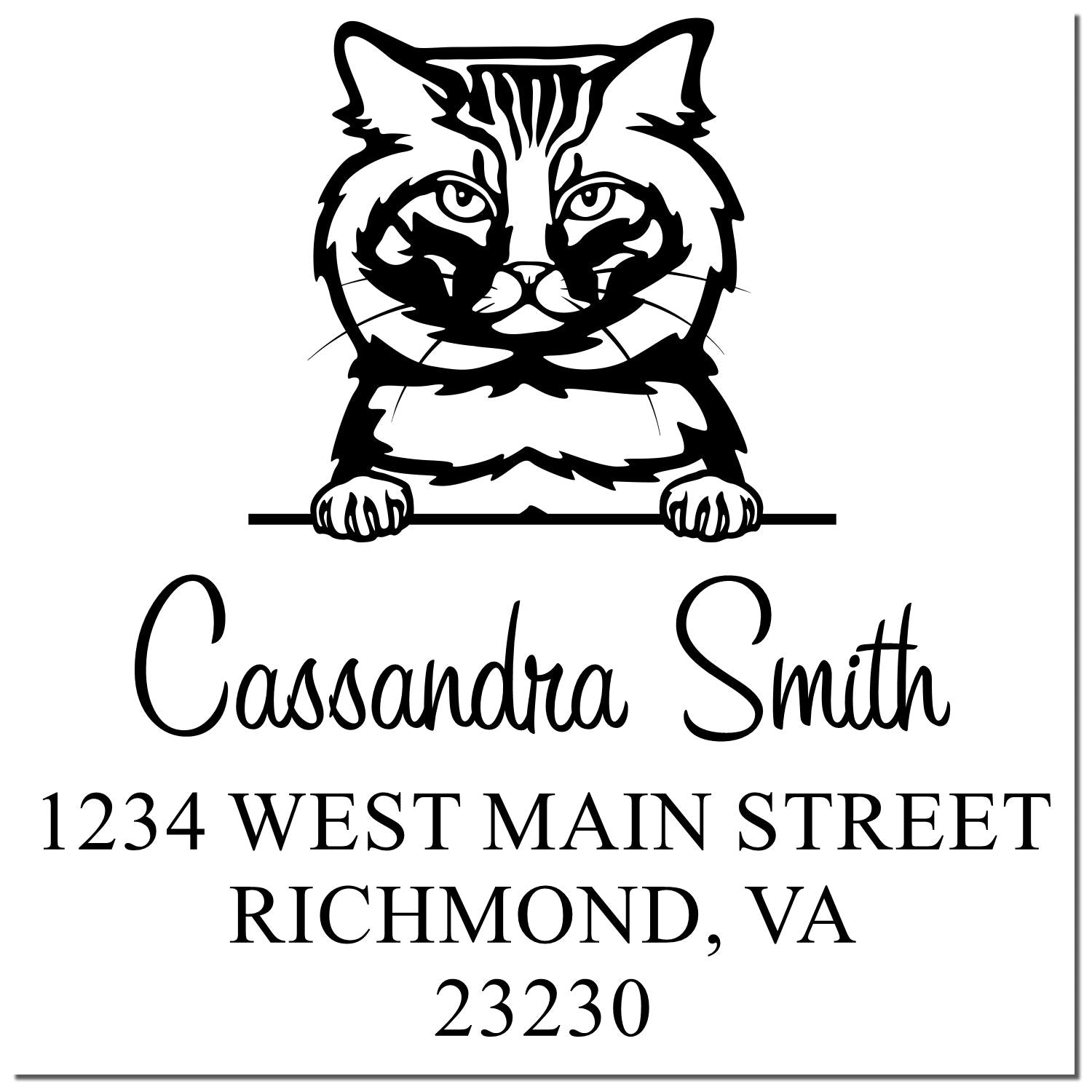 Wood Handle American Bobtail Cat Return Address Stamp - Engineer Seal Stamps