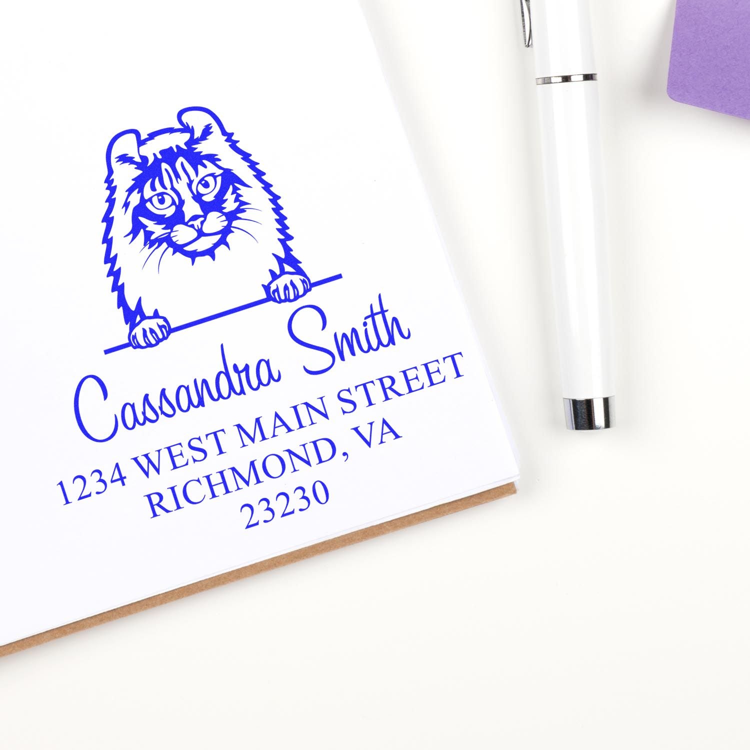 Wood Handle American Curl Cat Personalized Stamp