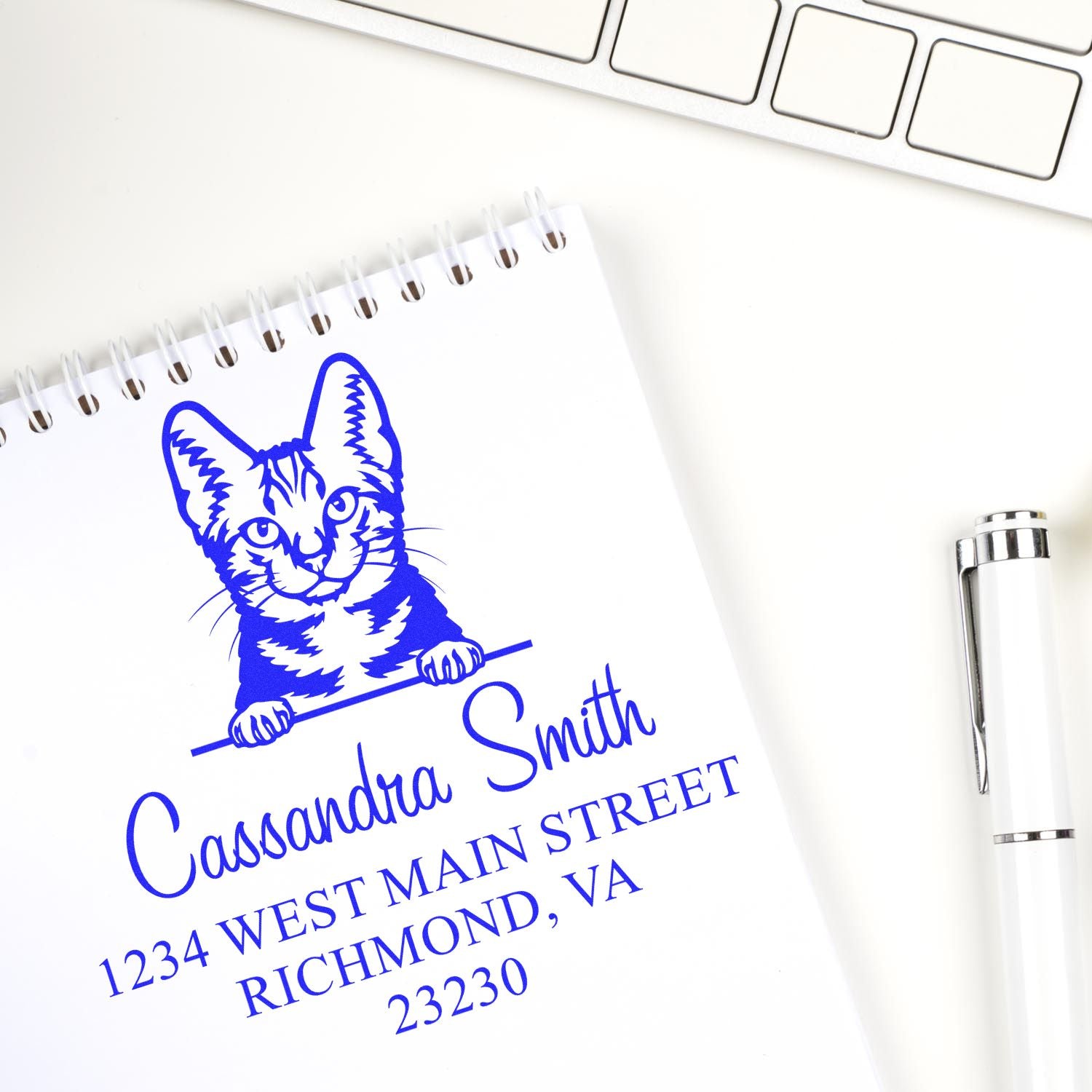 Wood Handle American Shorthair Cat Address Label Stamp