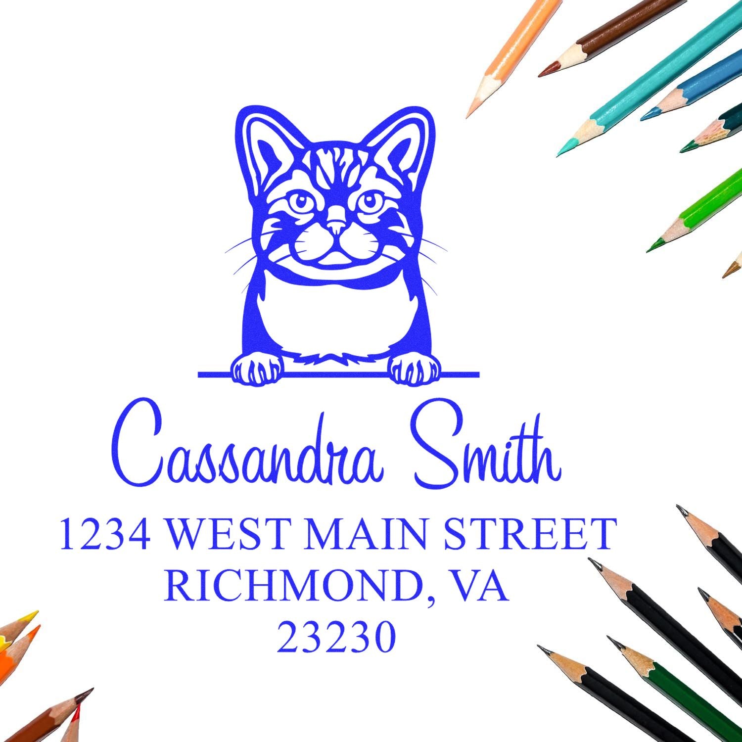 Wood Handle American Wirehair Cat Return Address Personalized Stamp