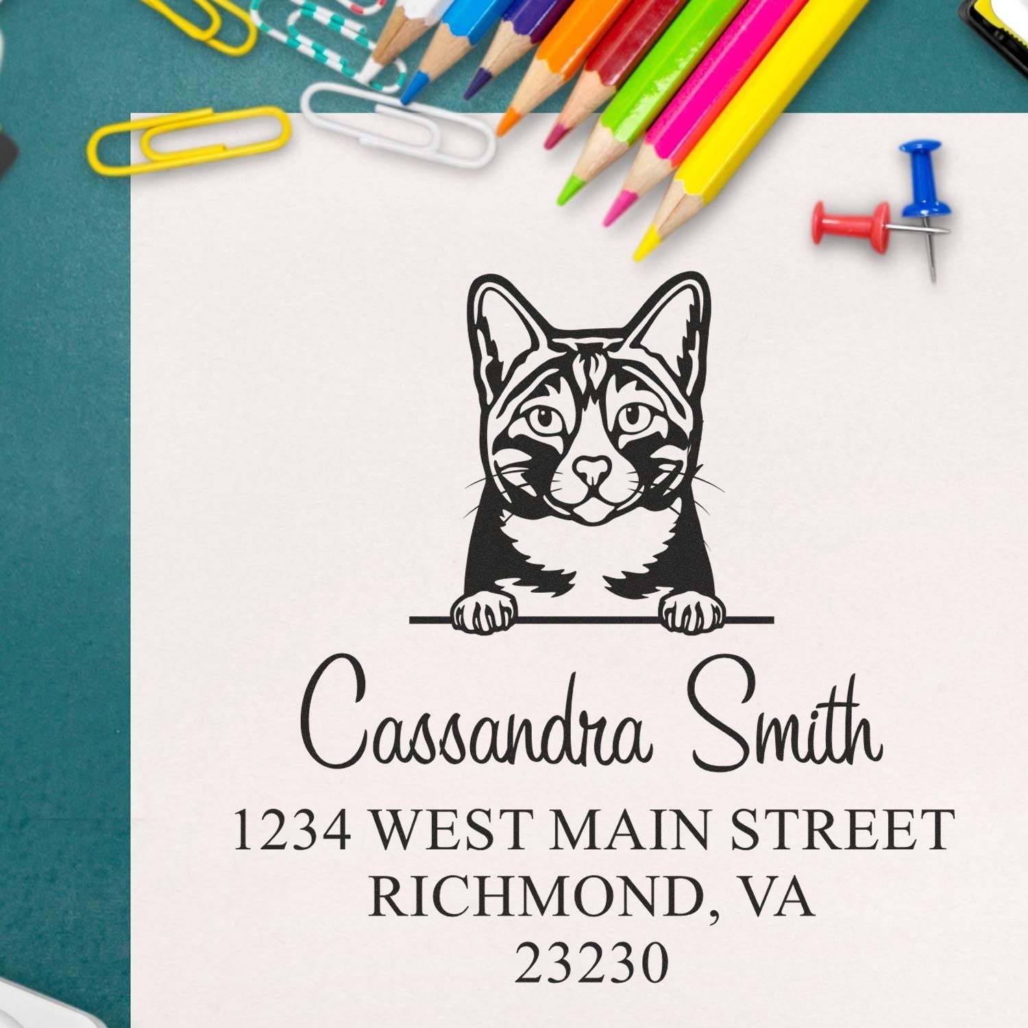 Pre-Inked Arabian Mau Cat Personalized Address Label Stamp - Engineer Seal Stamps