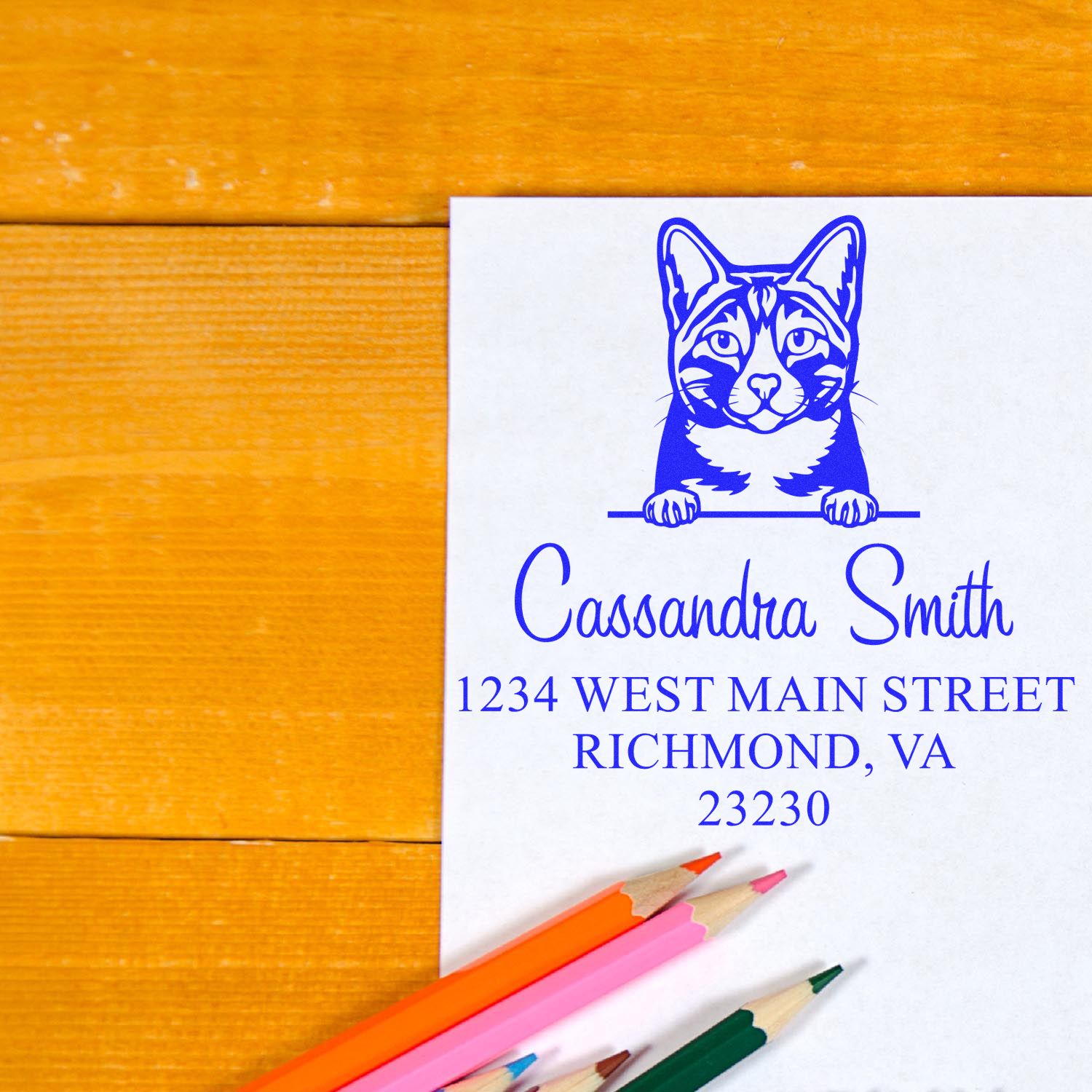 Pre-Inked Arabian Mau Cat Personalized Address Label Stamp - Engineer Seal Stamps