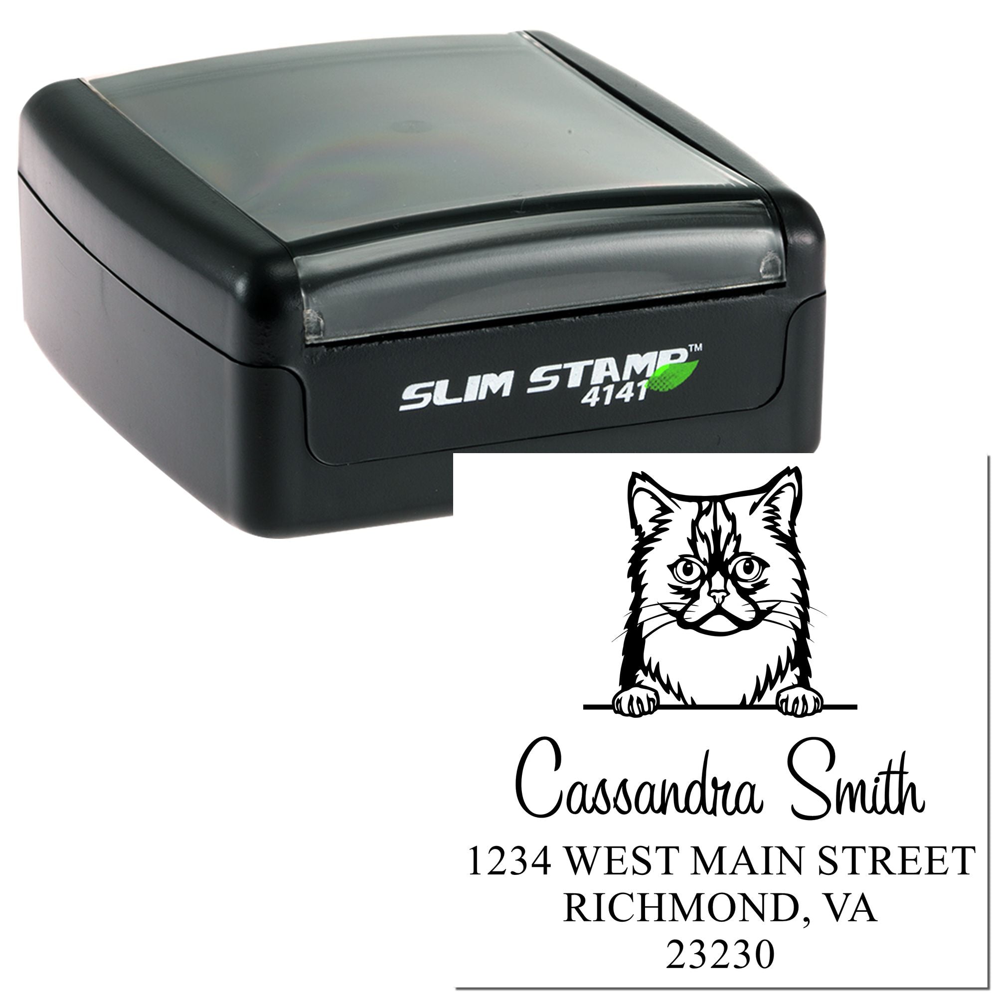 Asian Semi Longhair Cat Custom Made Address Stamp - Engineer Seal Stamps