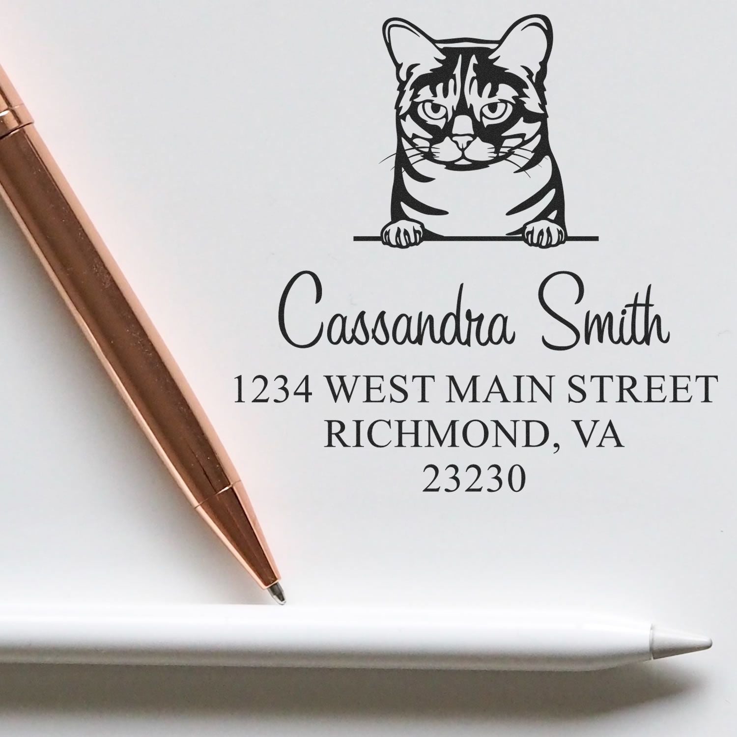 Wood Handle Australian Mist Cat Home Address Stamp - Engineer Seal Stamps