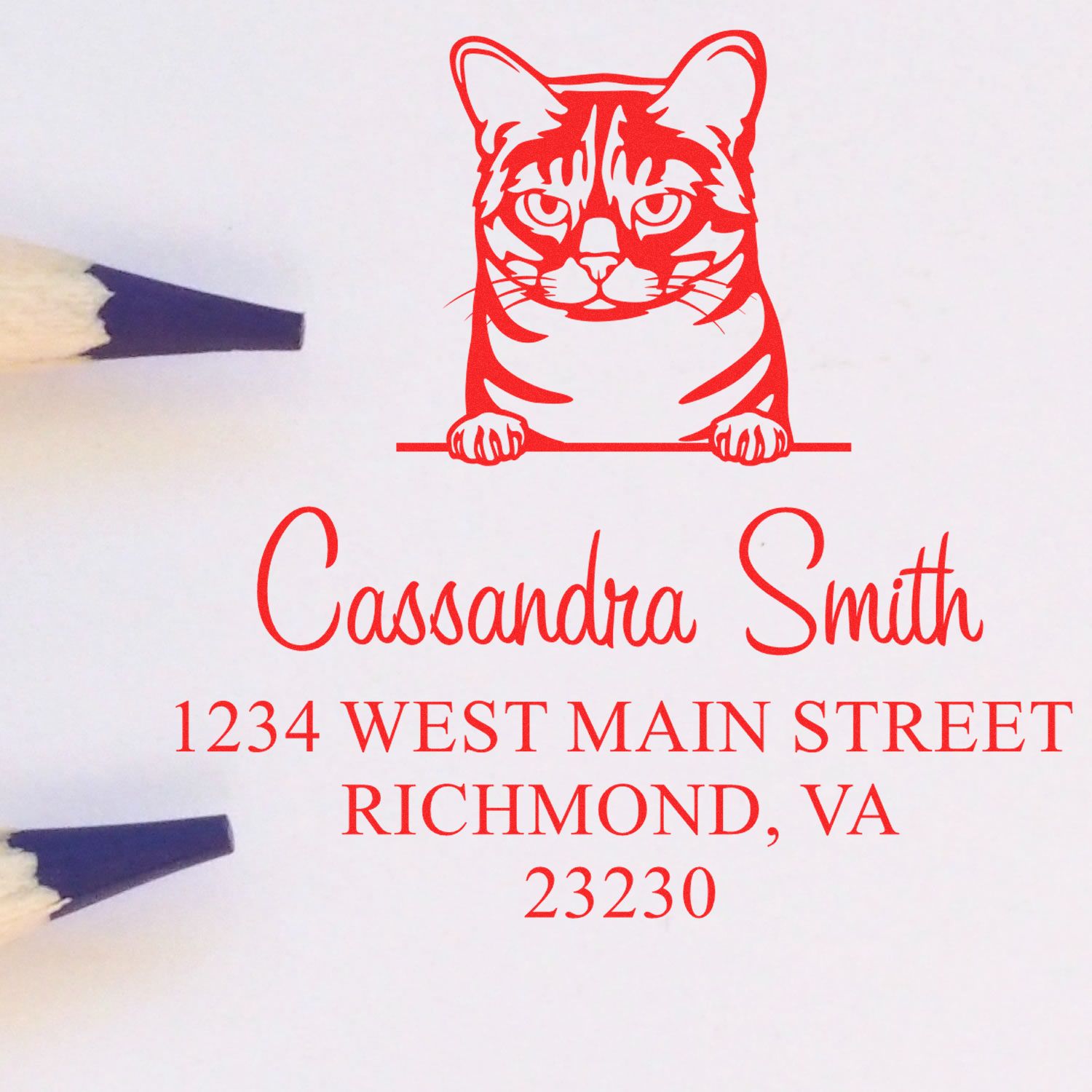 Wood Handle Australian Mist Cat Home Address Stamp - Engineer Seal Stamps