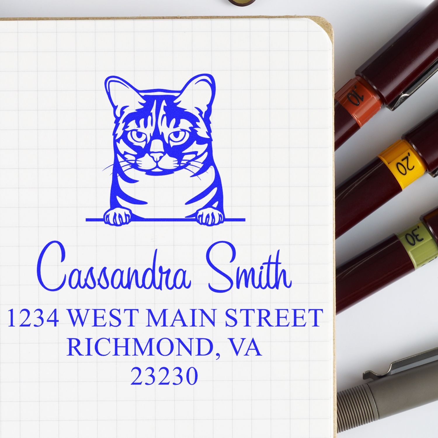 Wood Handle Australian Mist Cat Home Address Stamp