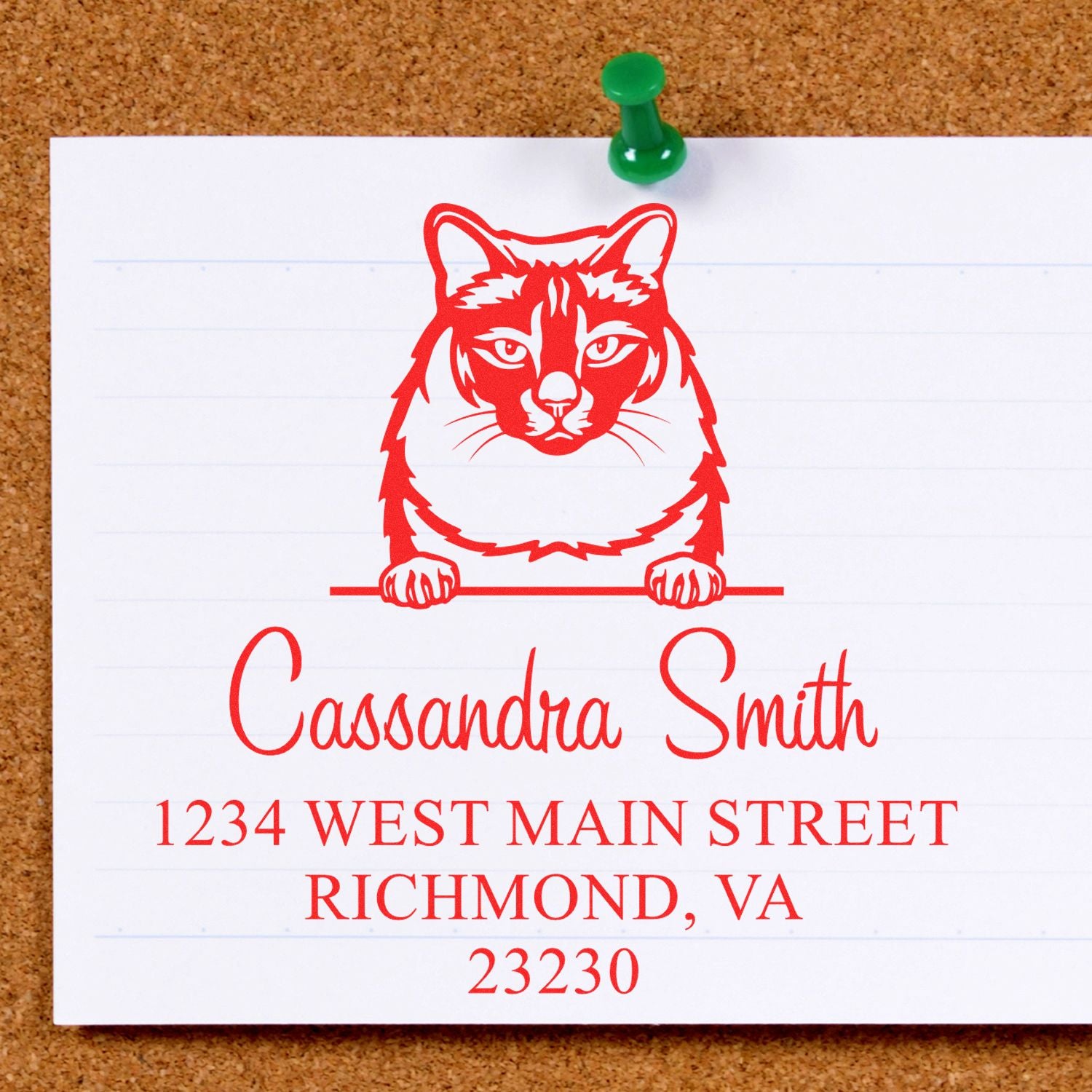 Wood Handle Balinese Cat Custom Address Stamp - Engineer Seal Stamps