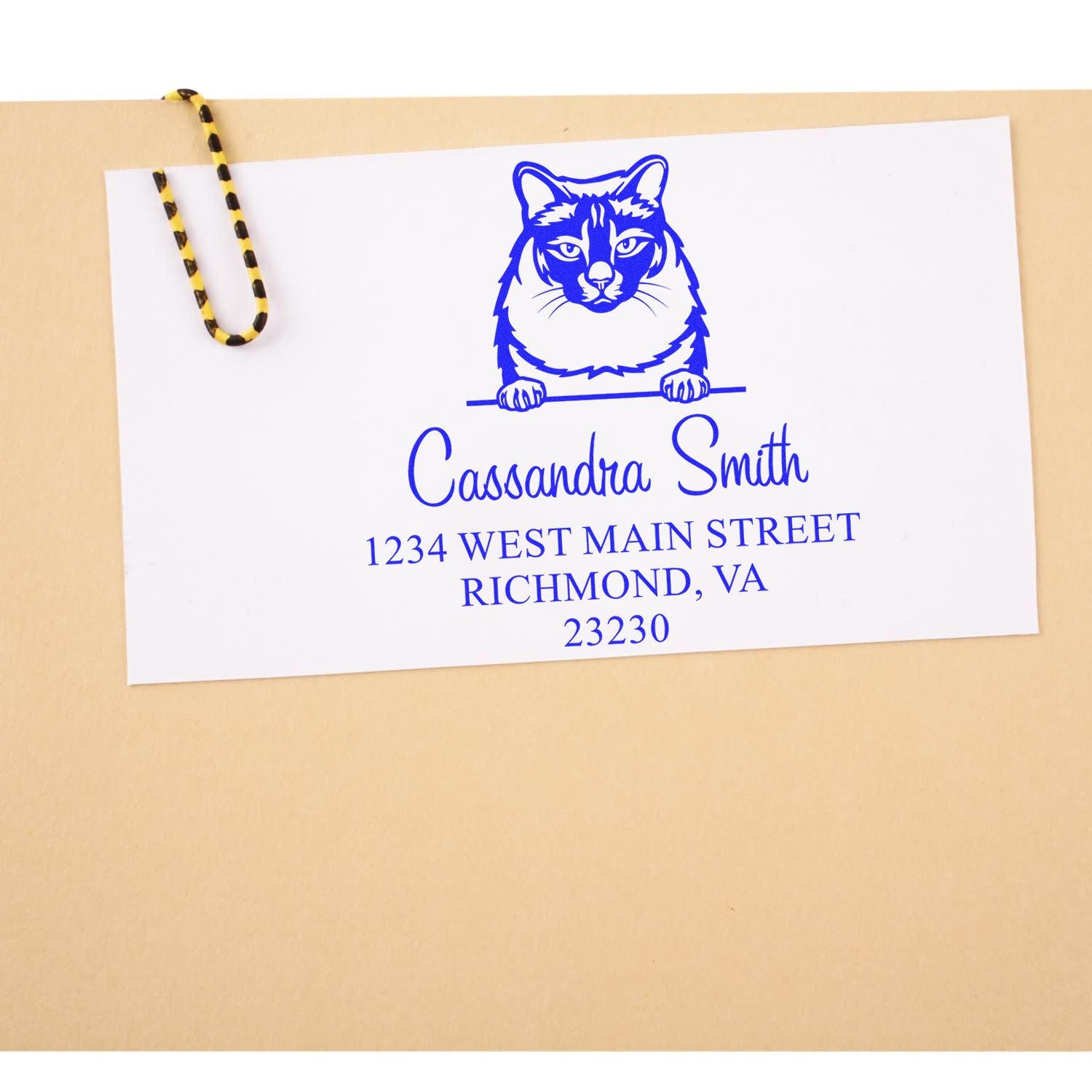 Wood Handle Balinese Cat Custom Address Stamp