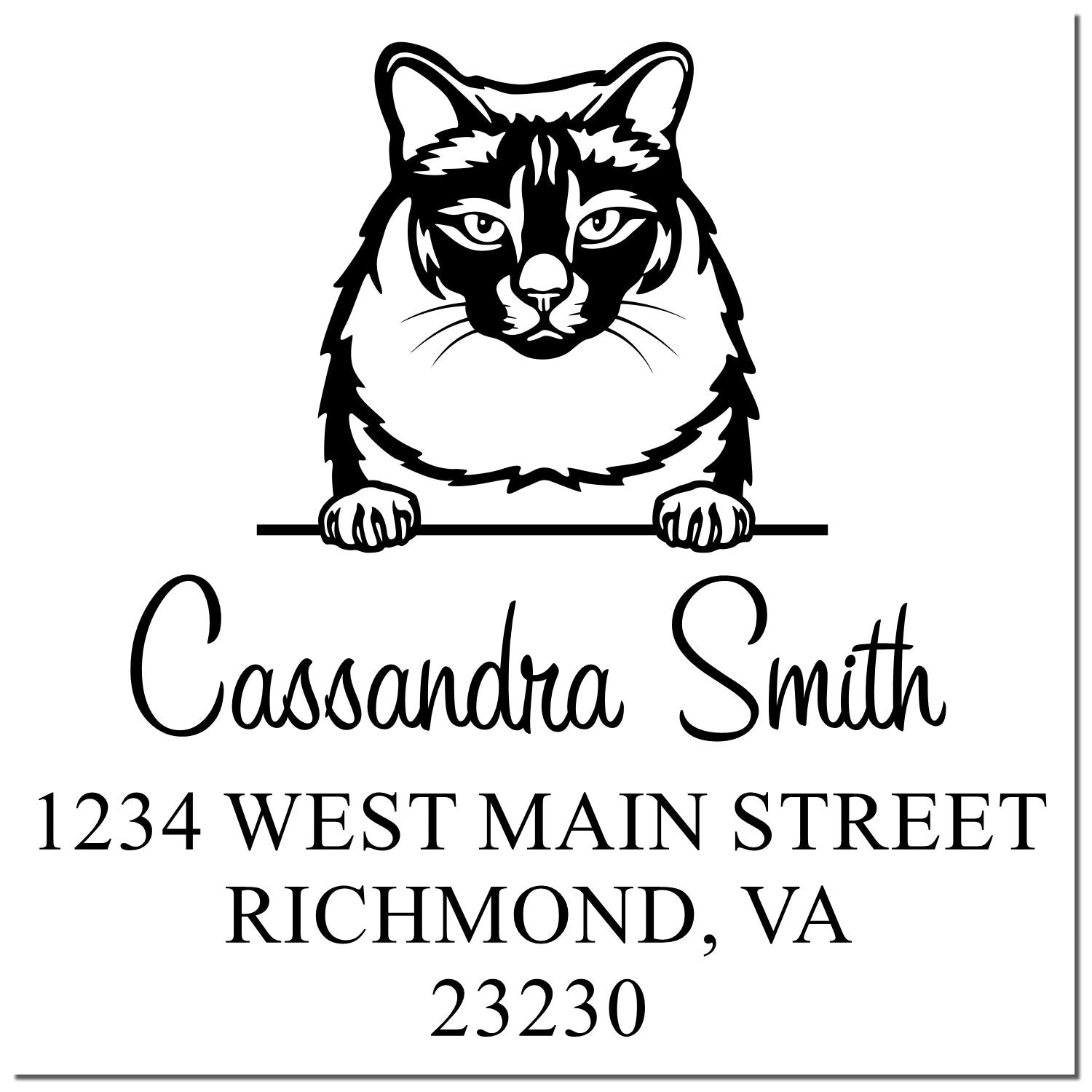 Wood Handle Balinese Cat Custom Address Stamp - Engineer Seal Stamps