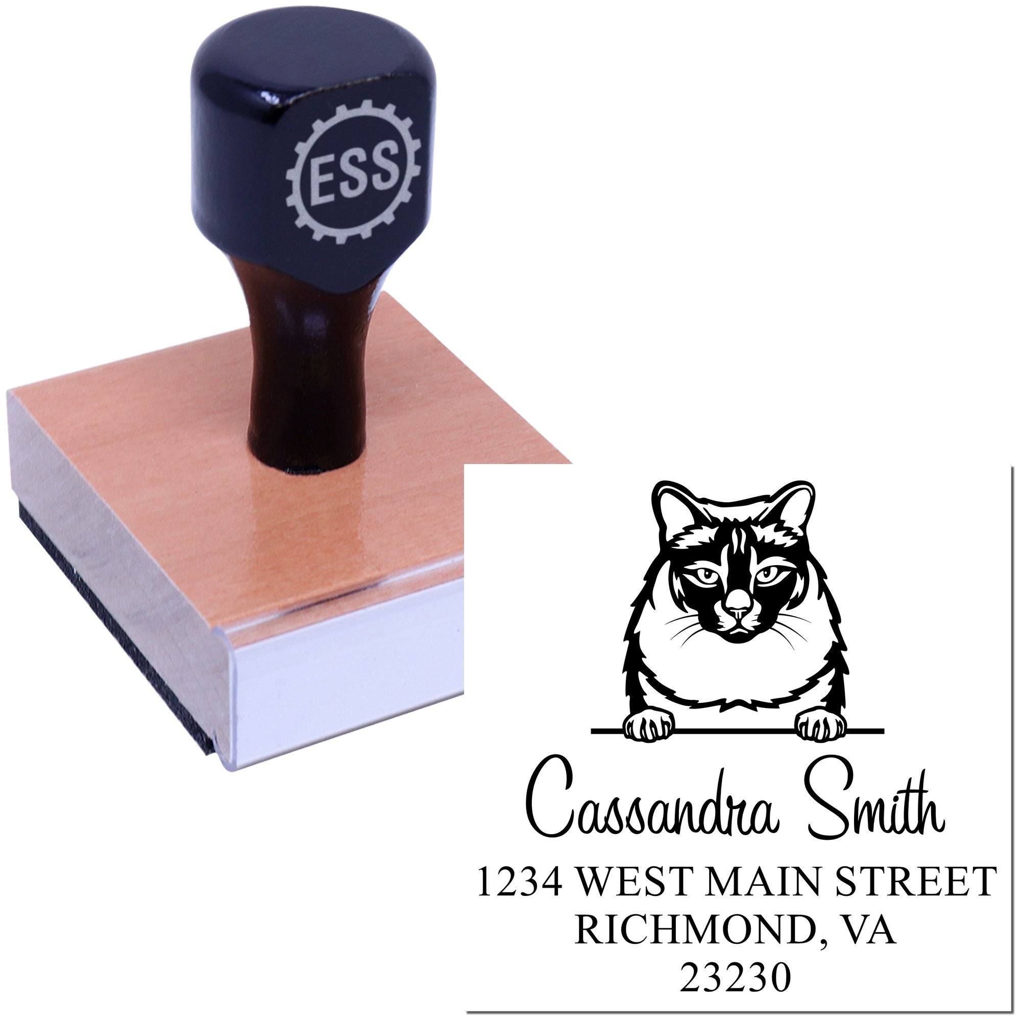 Wood Handle Balinese Cat Custom Address Stamp