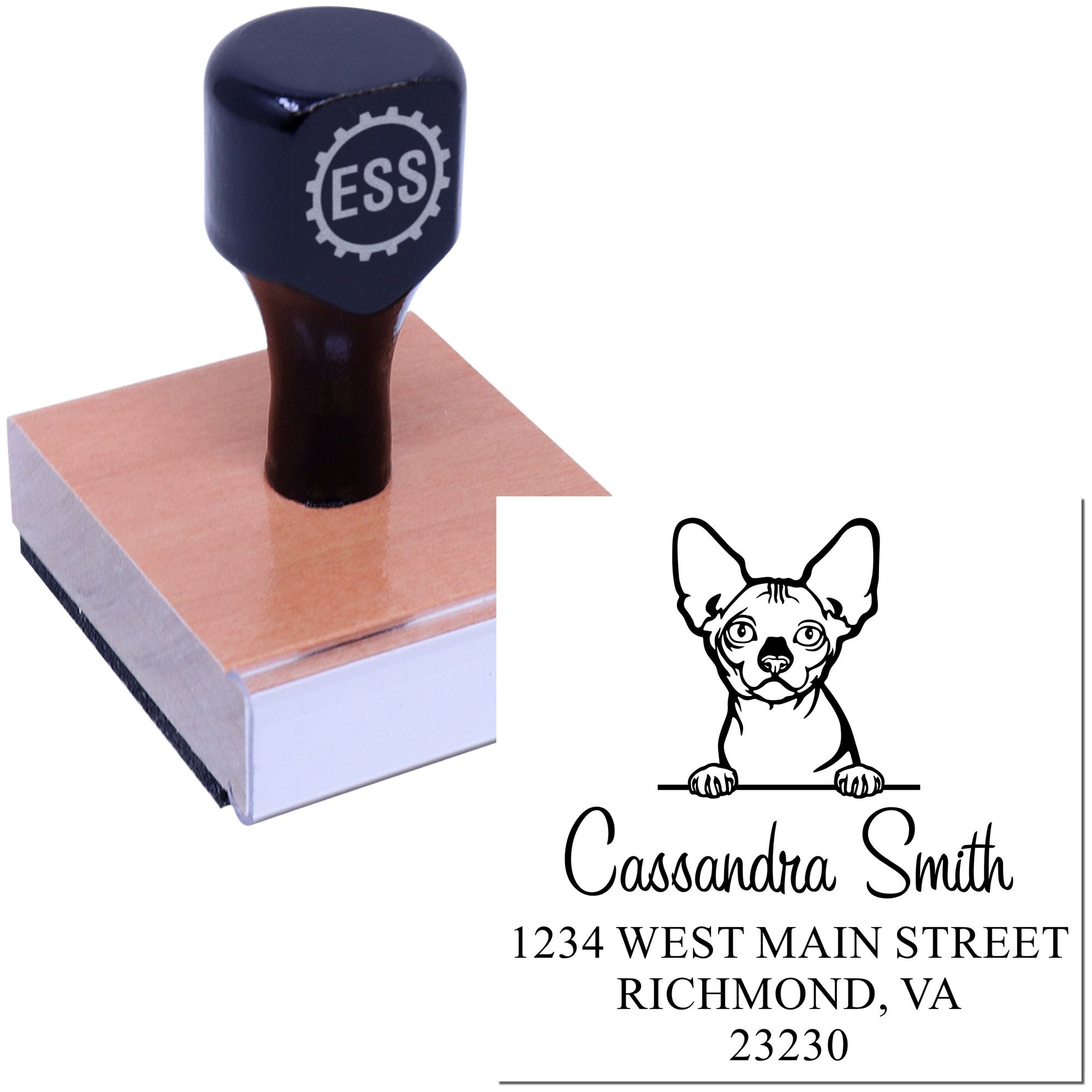 Wood Handle Bambino Cat Mail Address Stamp - Engineer Seal Stamps