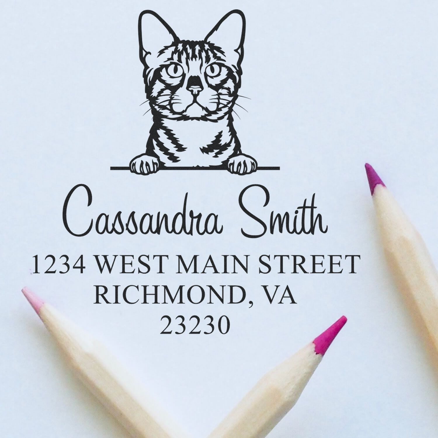 Wood Handle Bengal Cat New Address Stamp - Engineer Seal Stamps