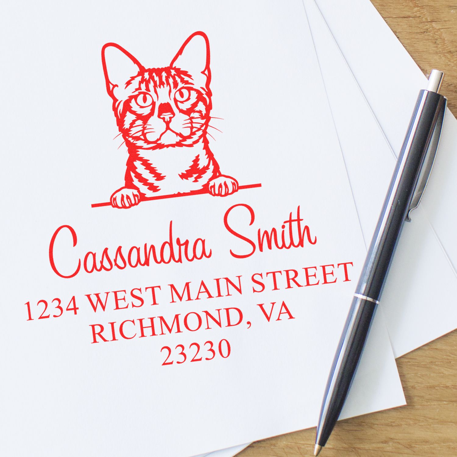 Pre-Inked Bengal Cat Personalized Address Stamp - Engineer Seal Stamps
