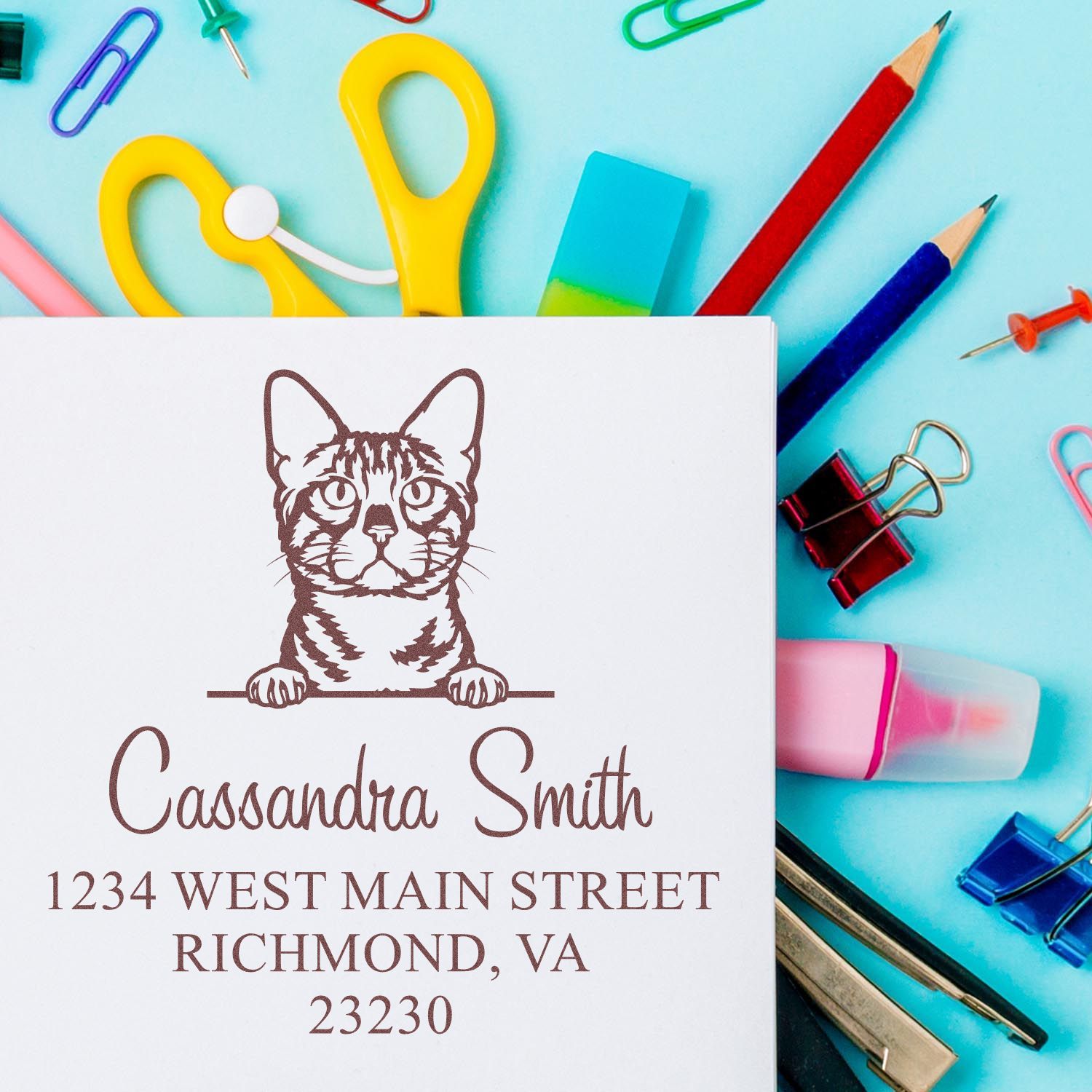 Bengal Cat Custom Made Large Return Address Stamp - Engineer Seal Stamps