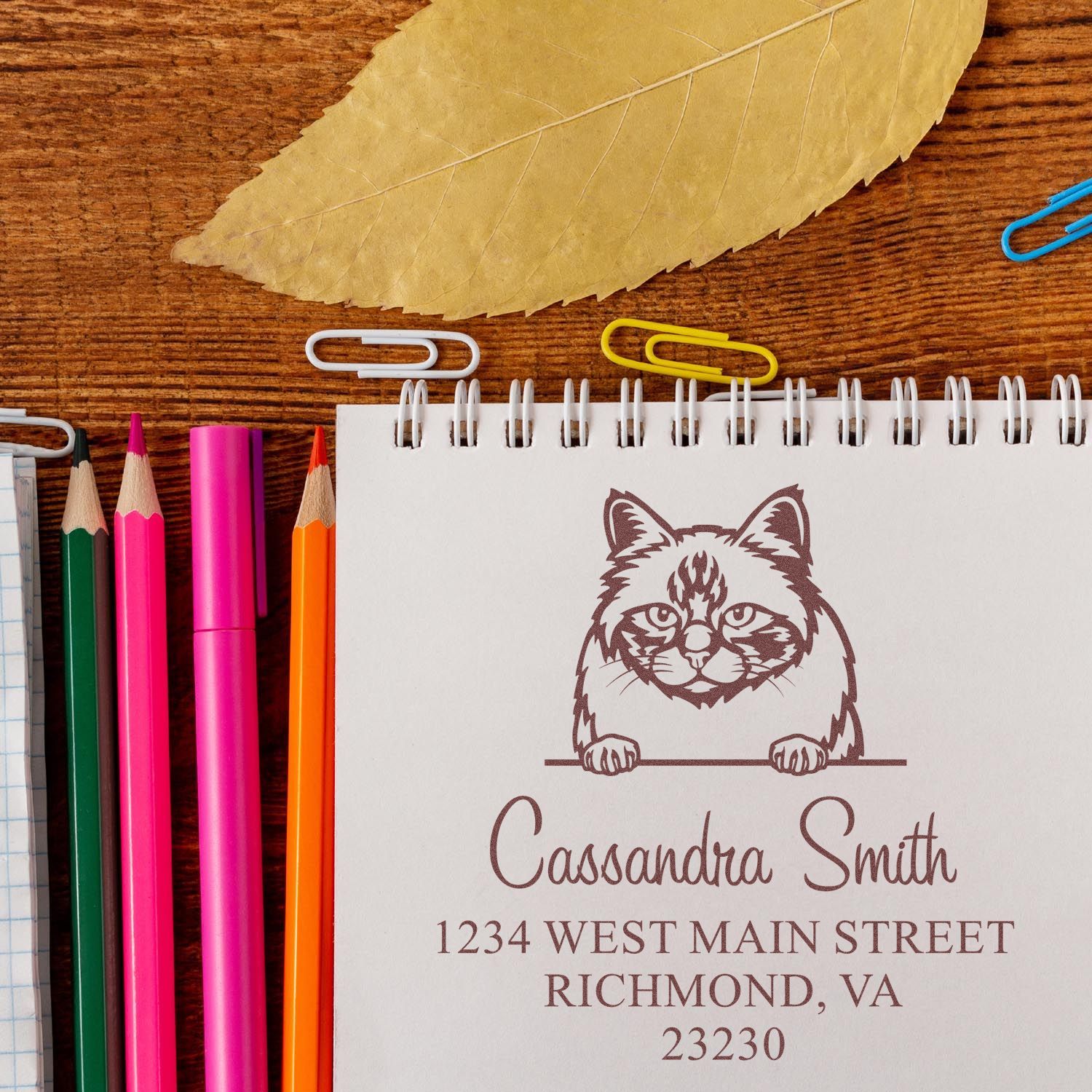 Self-Inking Birman Cat Custom Address Labels Stamp - Engineer Seal Stamps