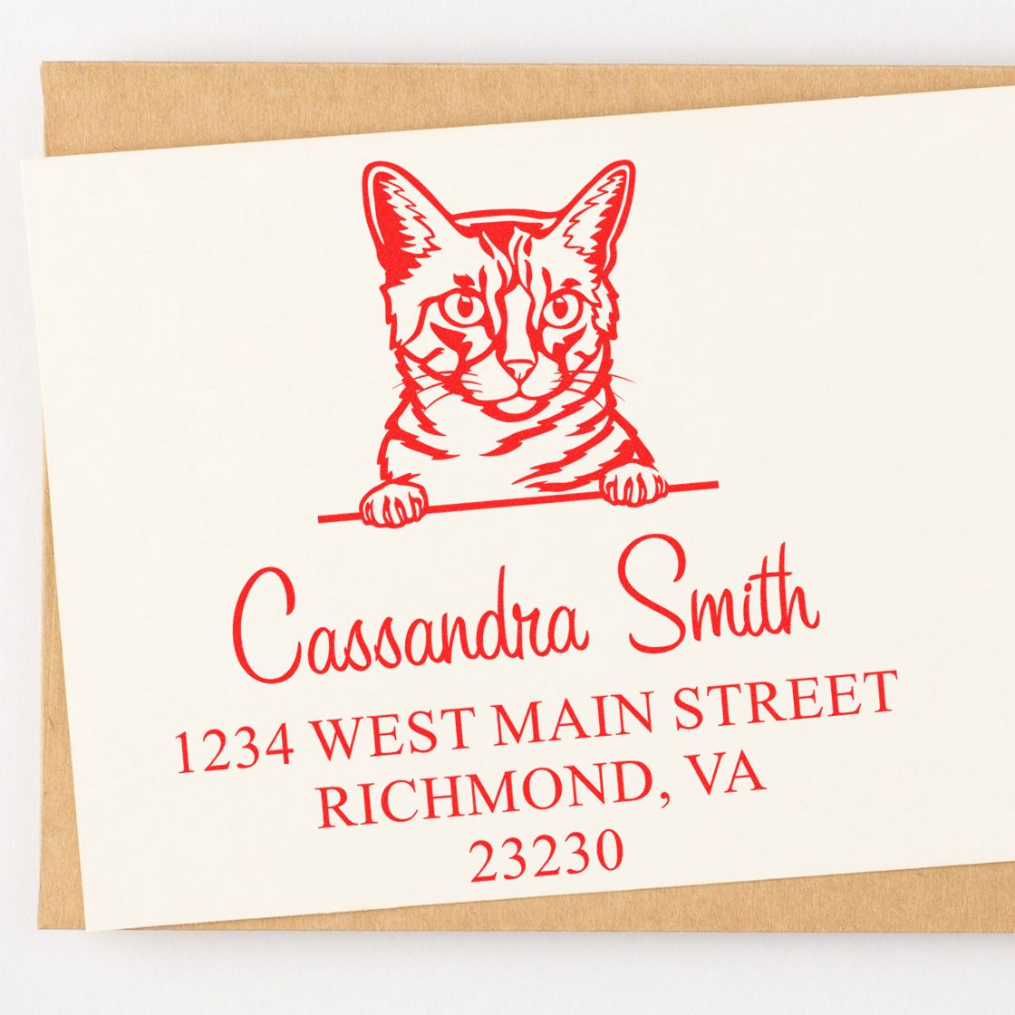 Wood Handle California Spangled Cat Name and Address Stamp Personalized - Engineer Seal Stamps