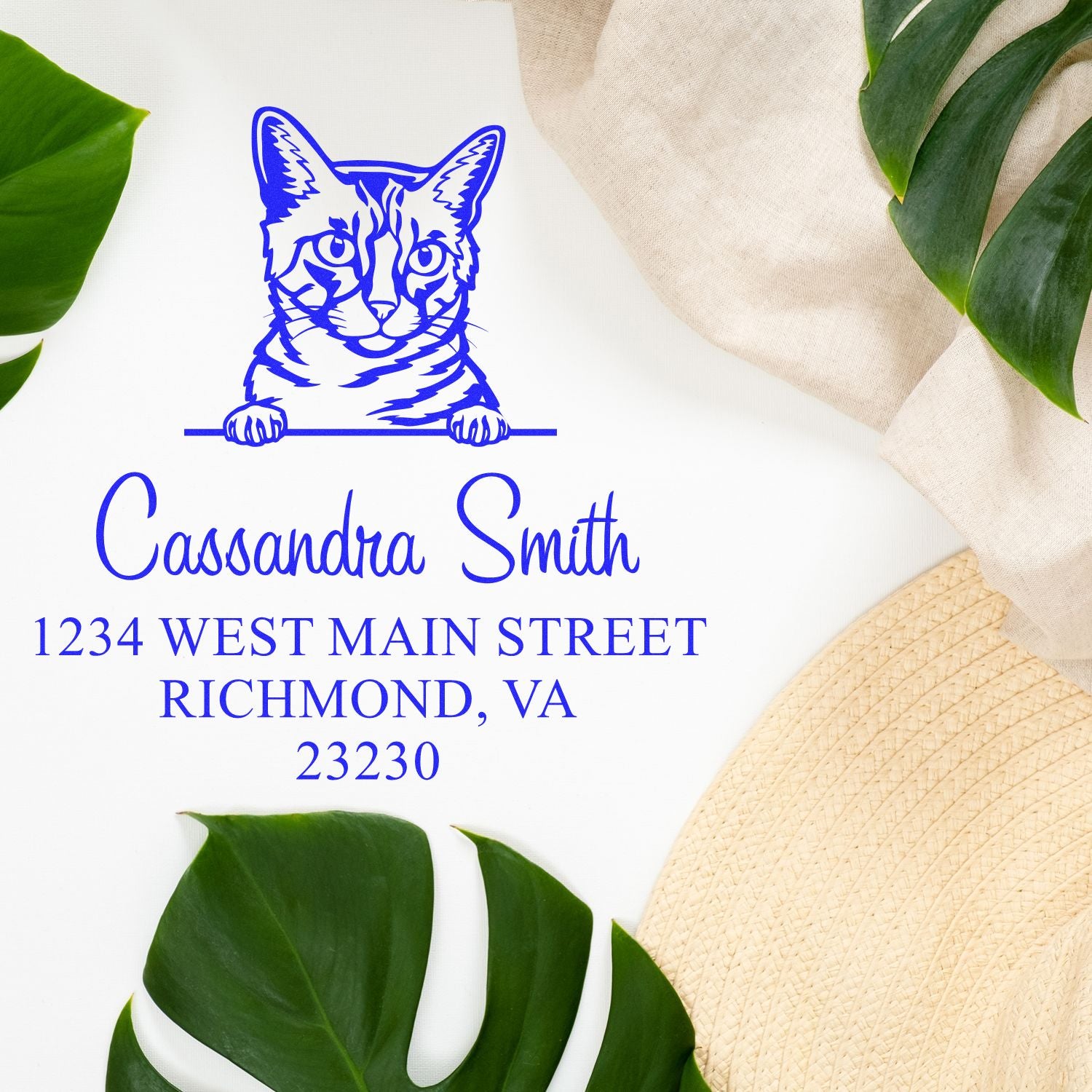 Wood Handle California Spangled Cat Name and Address Stamp Personalized - Engineer Seal Stamps