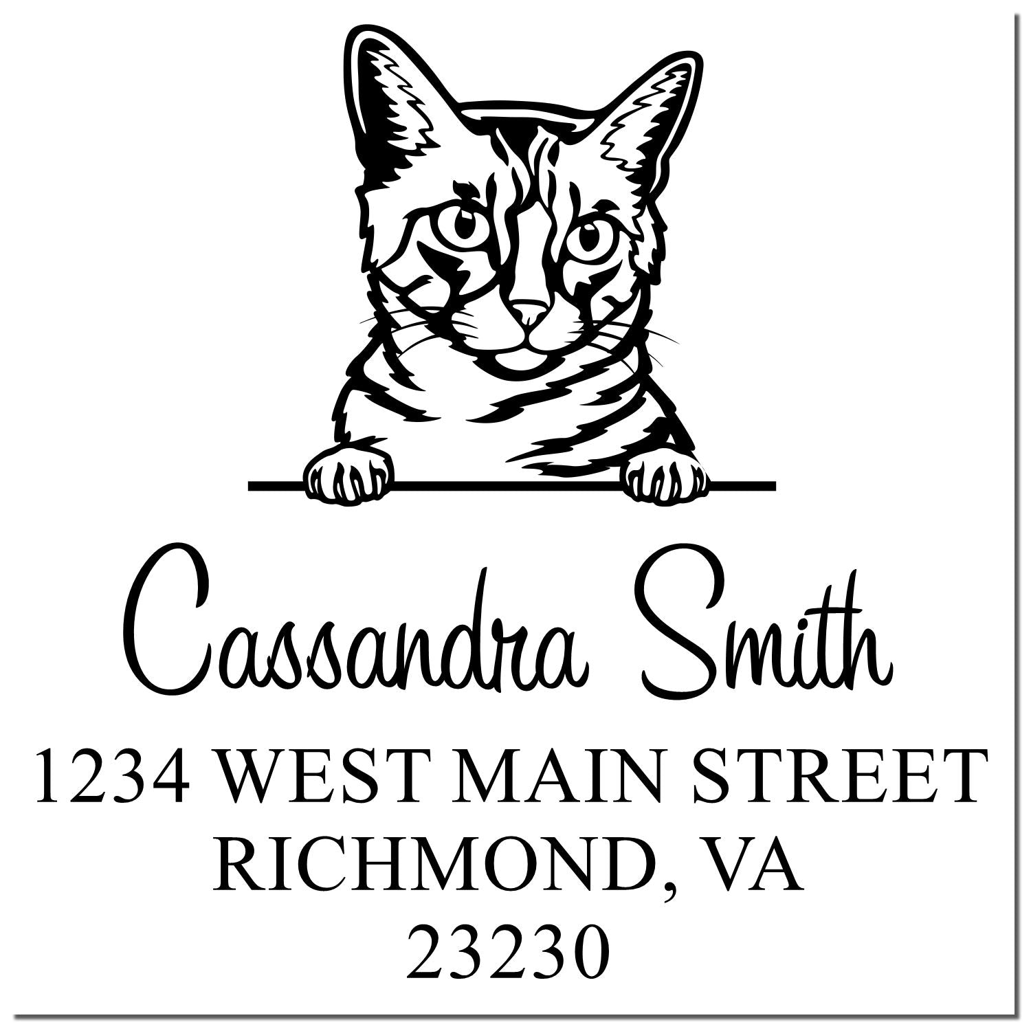 Wood Handle California Spangled Cat Name and Address Stamp Personalized - Engineer Seal Stamps