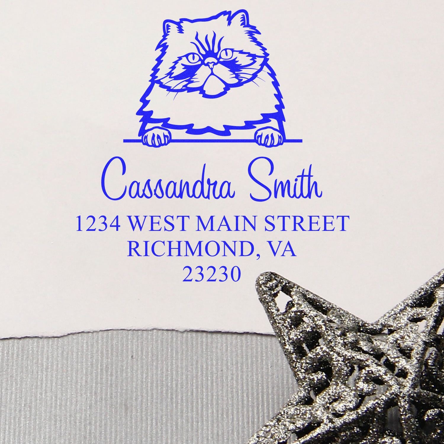 Wood Handle Colorpoint Persian Cat Customized Address Stamp - Engineer Seal Stamps
