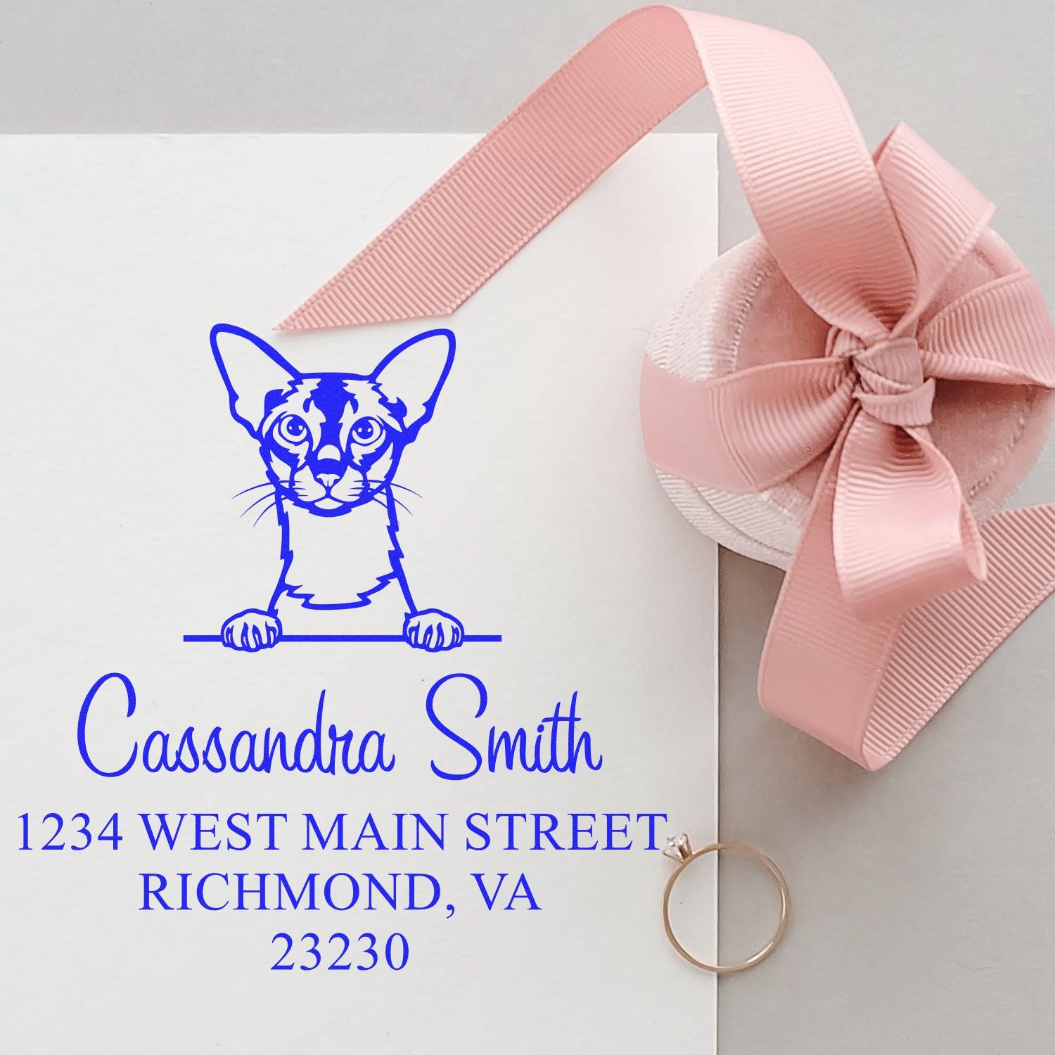 Wood Handle Colorpoint Shorthair Cat Name and Address Stamp - Engineer Seal Stamps