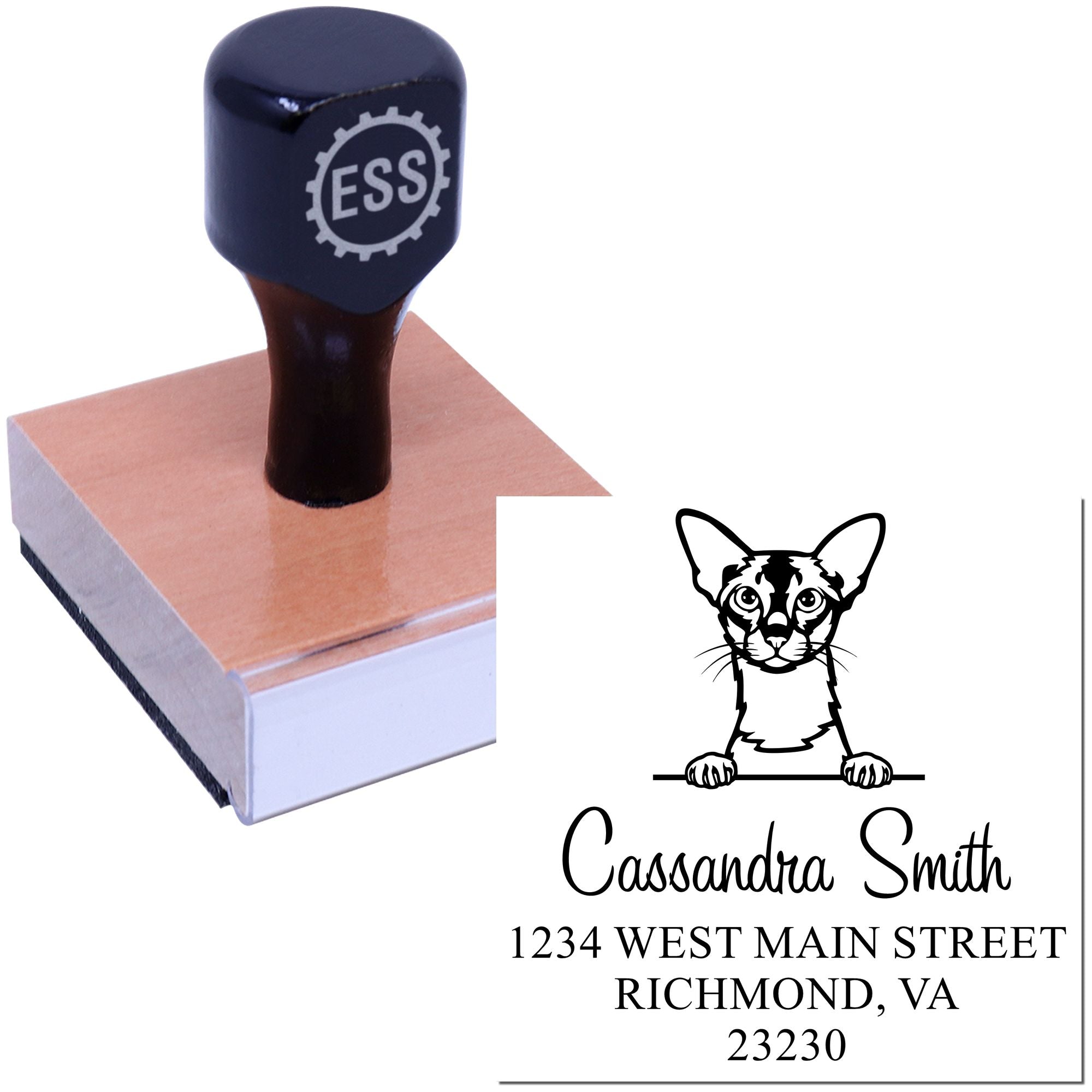 Wood Handle Colorpoint Shorthair Cat Name and Address Stamp - Engineer Seal Stamps