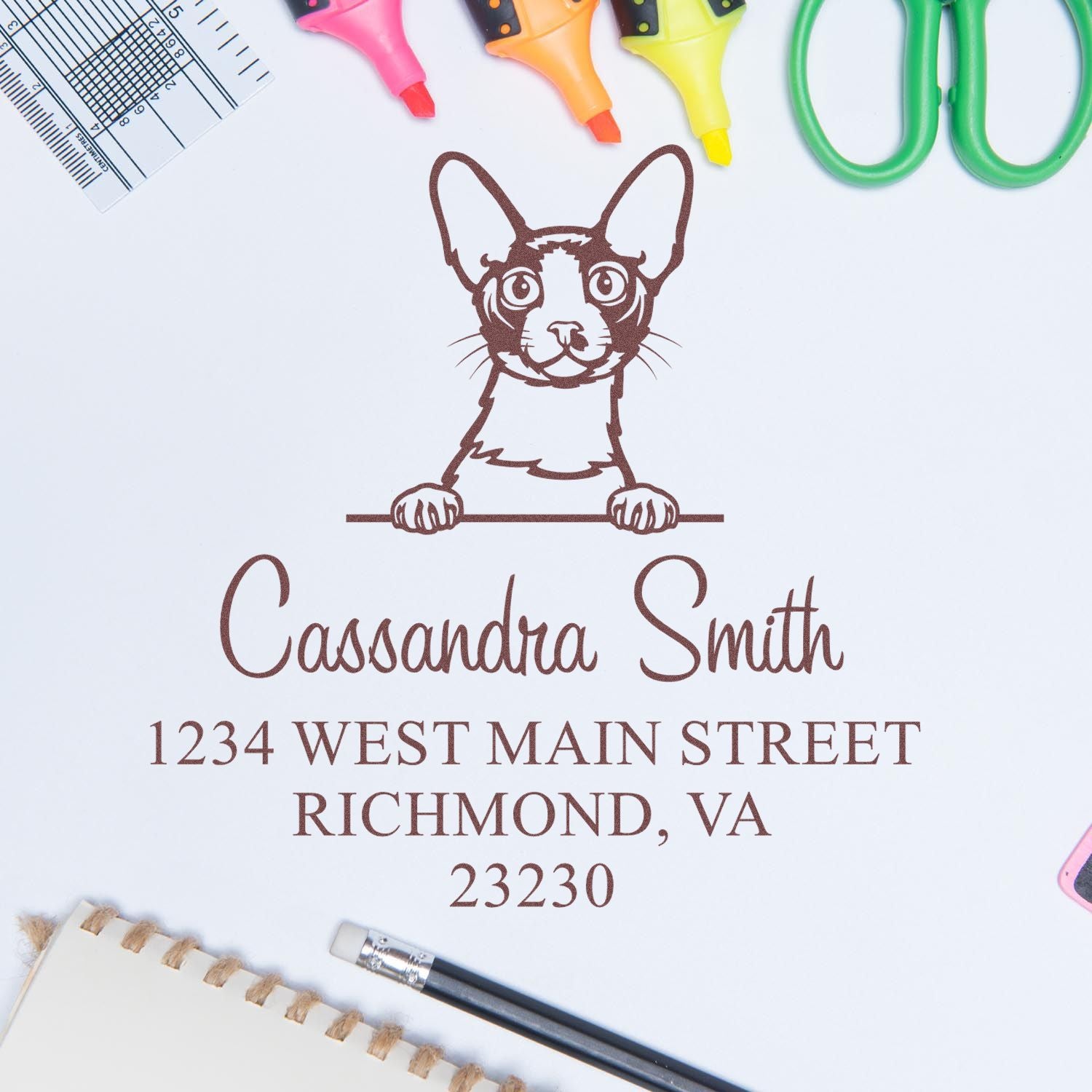 Pre-Inked Cornish Rex Cat Personalized Address Stamp - Engineer Seal Stamps