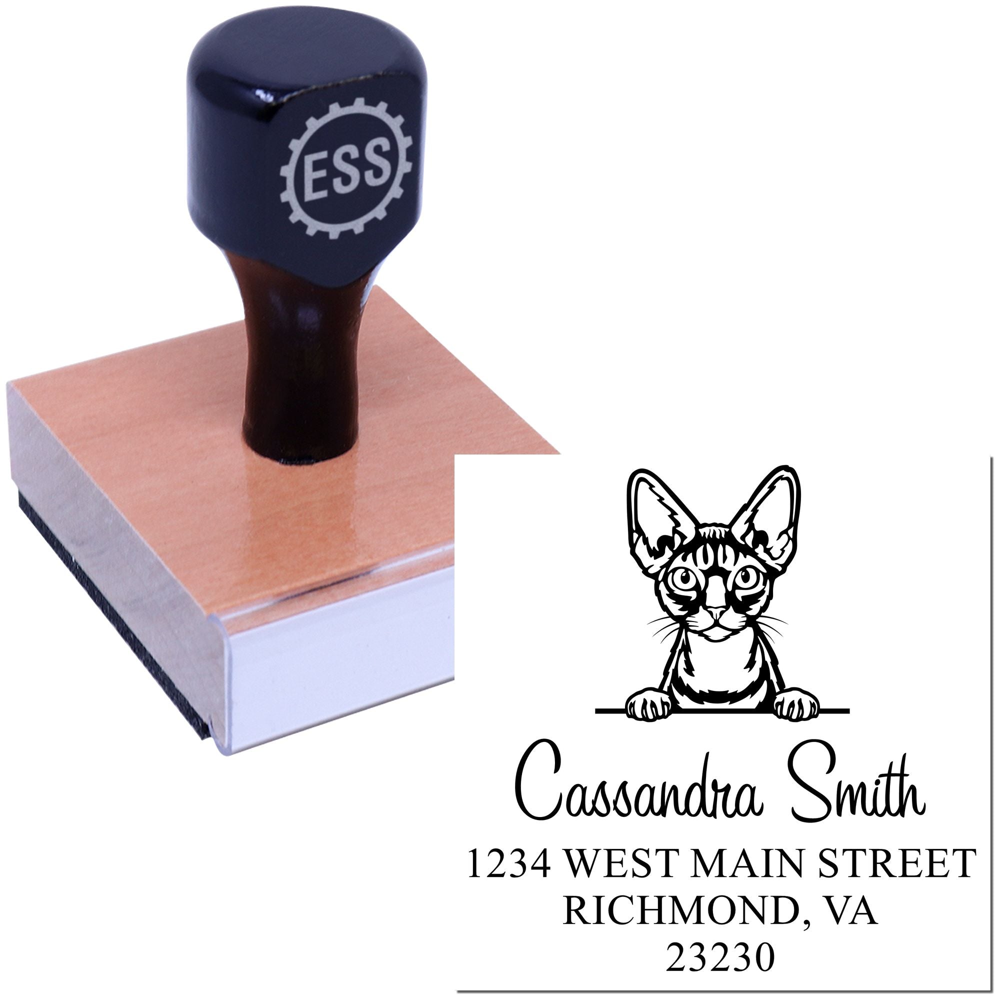 Wood Handle Devon Rex Cat Small Return Address Stamp - Engineer Seal Stamps