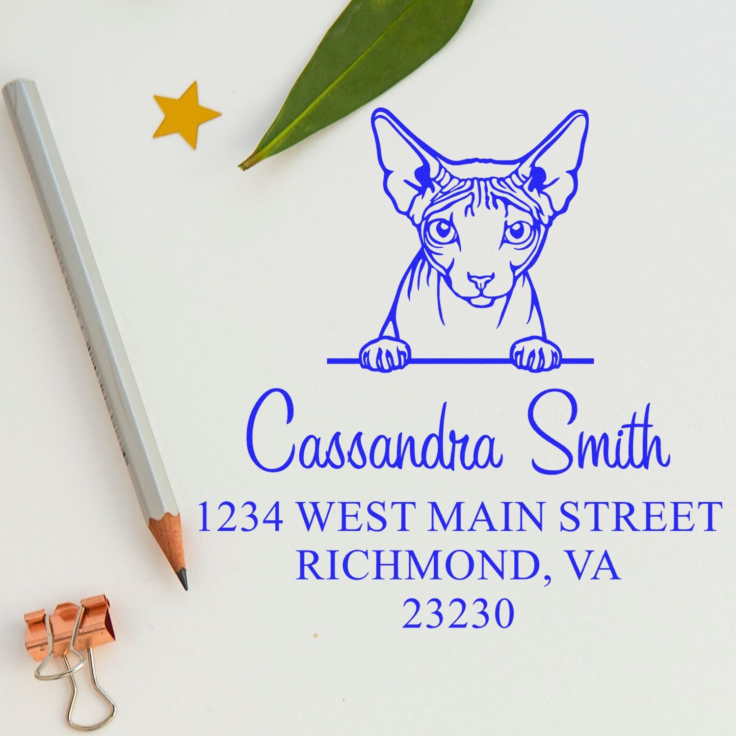 Wood Handle Don Sphynx Cat Large Return Address Stamp - Engineer Seal Stamps