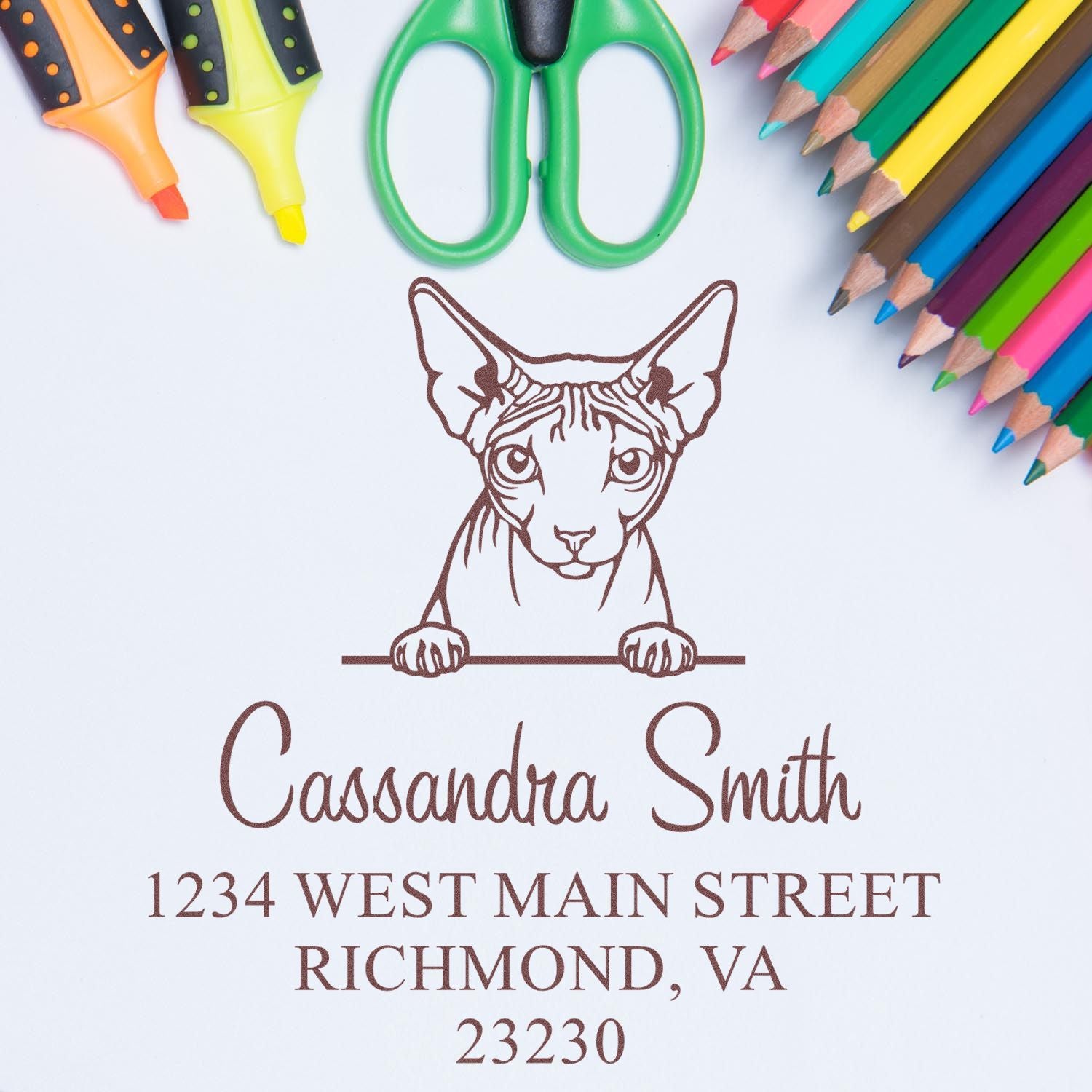 Self-Inking Don Sphynx Cat Customized Address Stamps 3 Lines Stamp - Engineer Seal Stamps