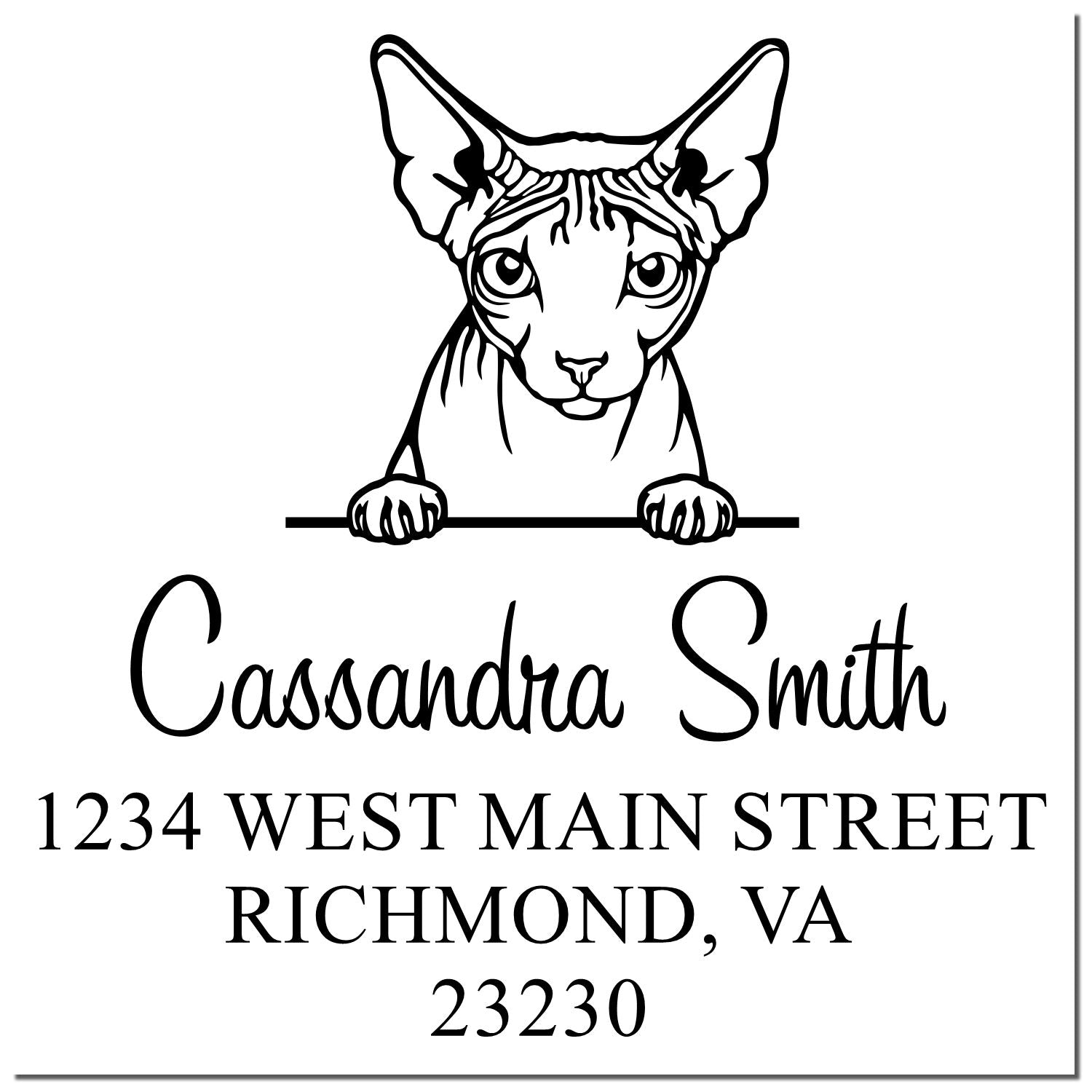 Pre-Inked Don Sphynx Cat Personalized Round Address Stamp - Engineer Seal Stamps